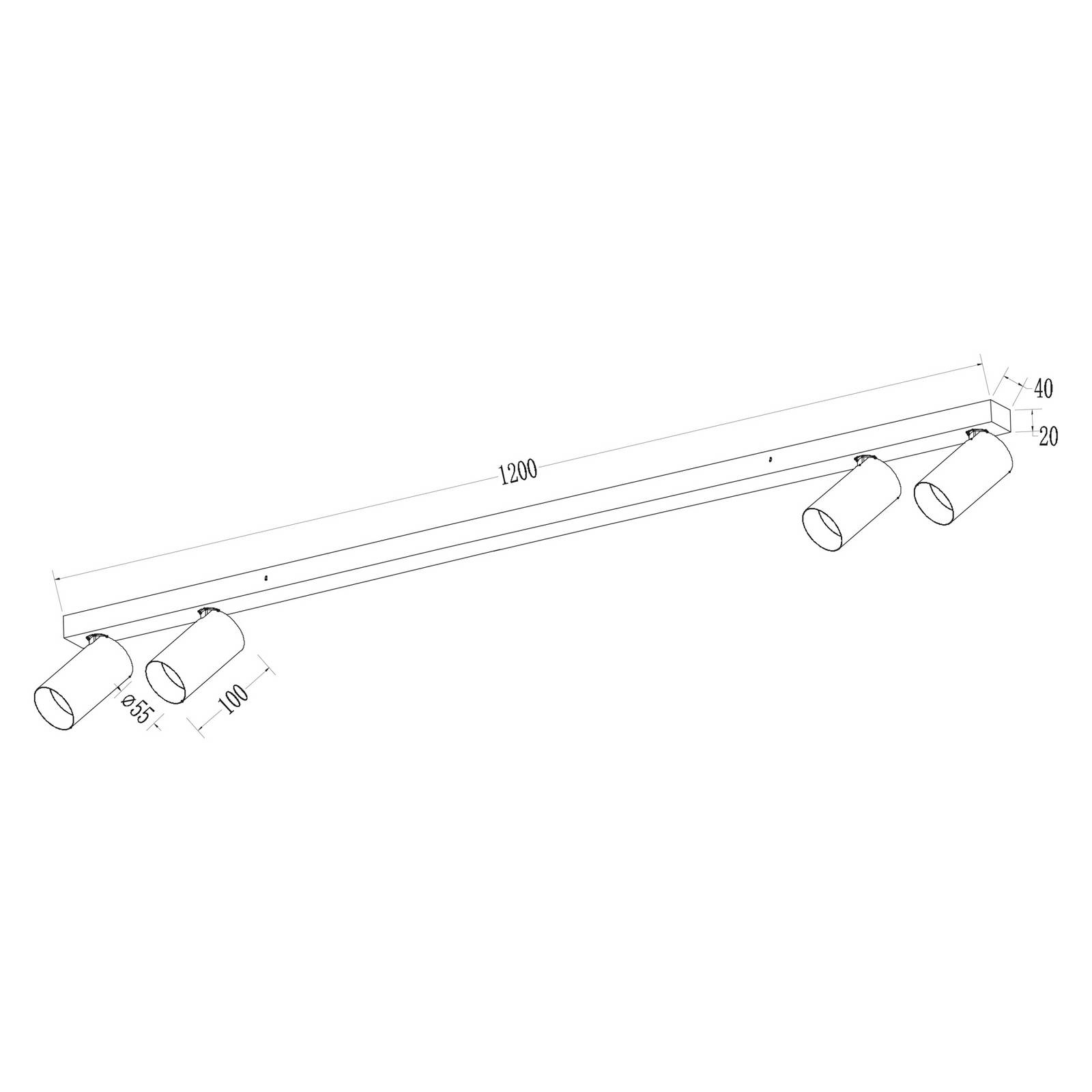 Reflektor sufitowy Hero, czarny, 4-punktowa, 120 cm, metal, GU10