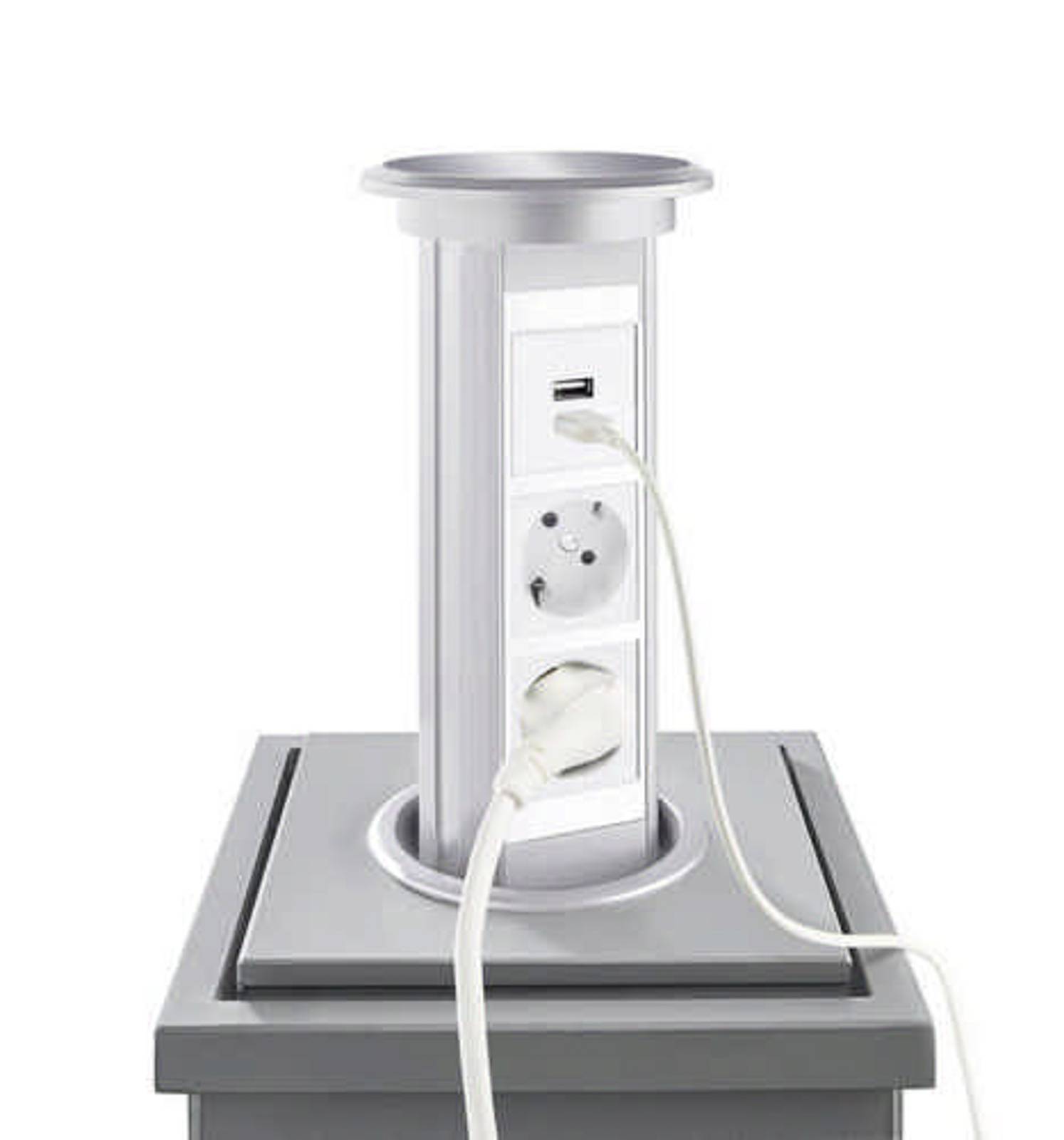 heitronic - kolumna gniazd monza, porty usb, srebrna, aluminium, wys. 40.35 cm