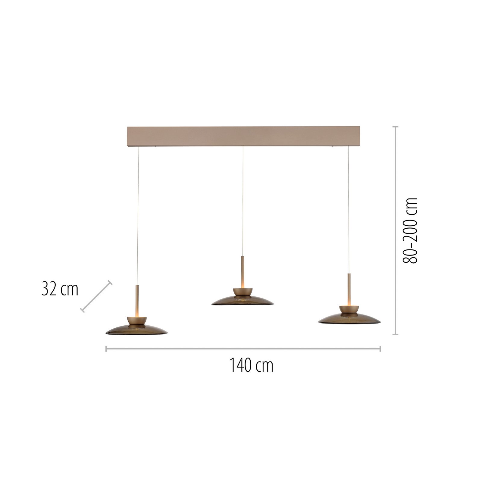 PURE LED-Hängeleuchte Moon, bronze, Glas/Aluminium 3-flammig
