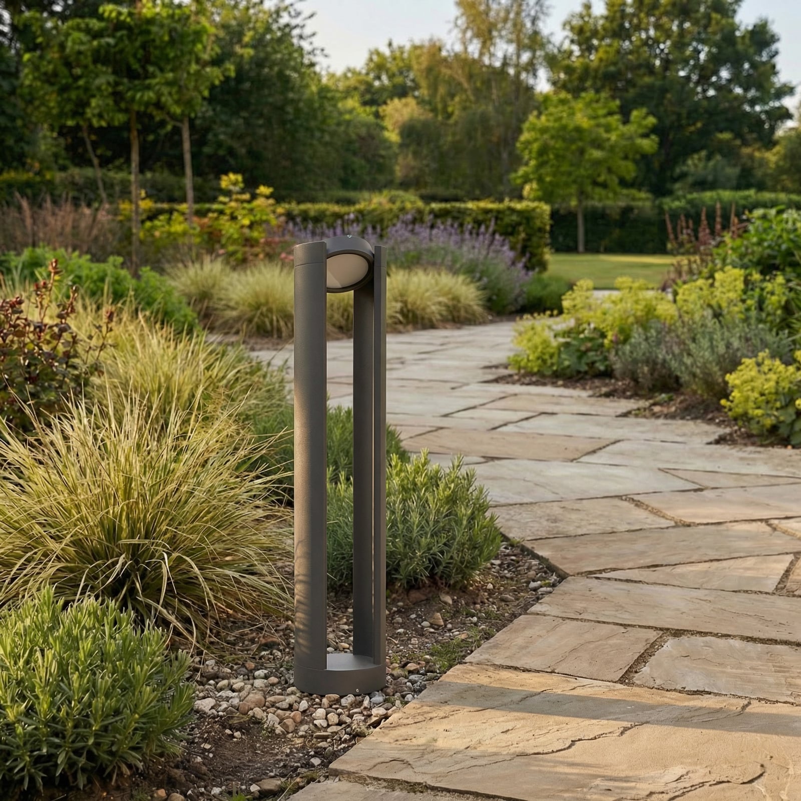 Lucande LED bollard light Dylen, grey, metal, 80 cm, IP65