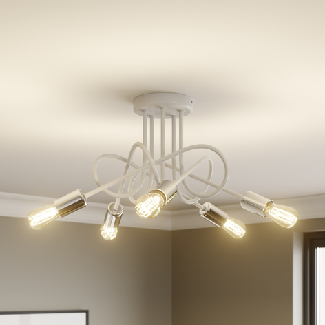 Taklampe Oxford, 5 lyskilder i hvit/krom