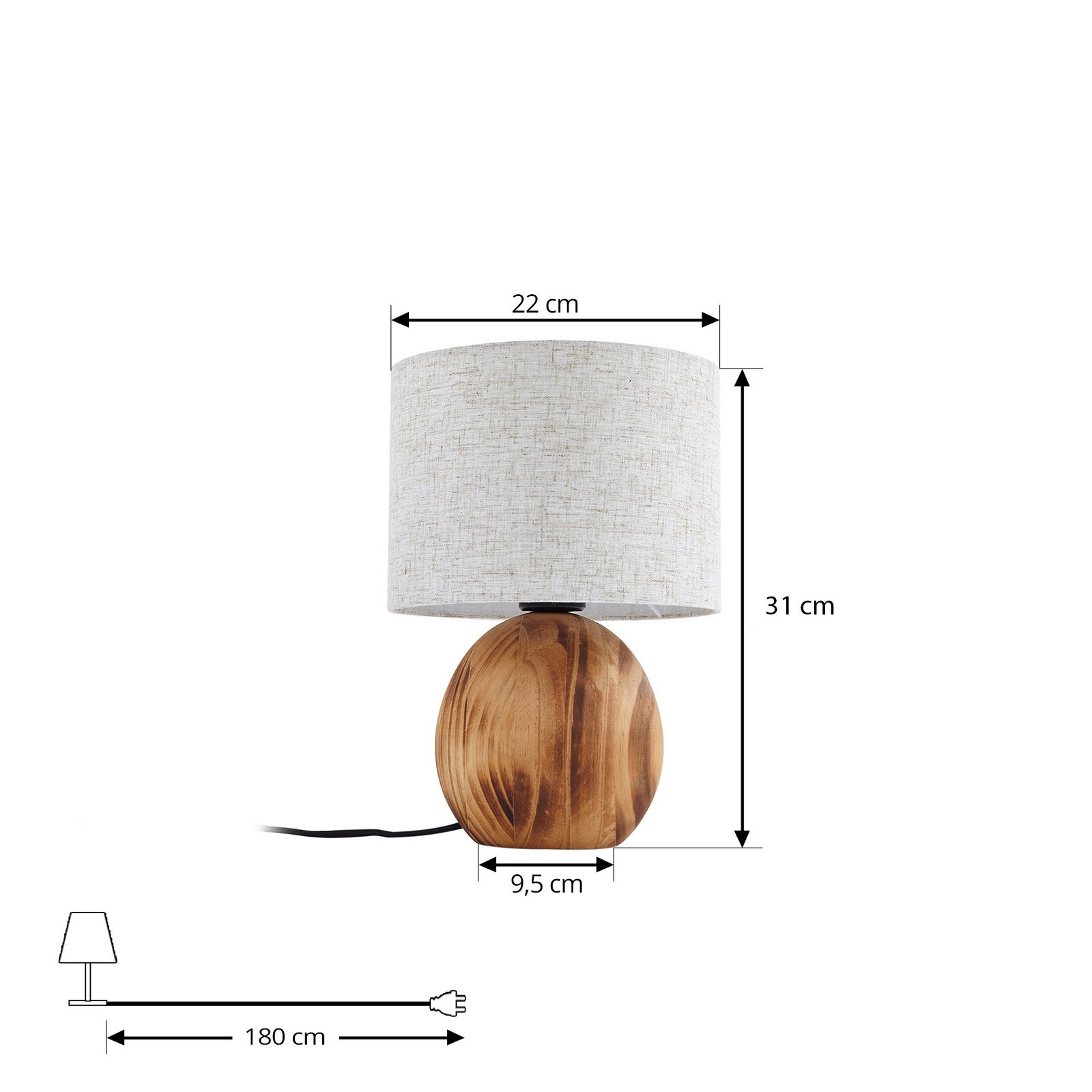 Lindby Tischleuchte Mayumi, Höhe 31 cm, Holz, Textil, E27