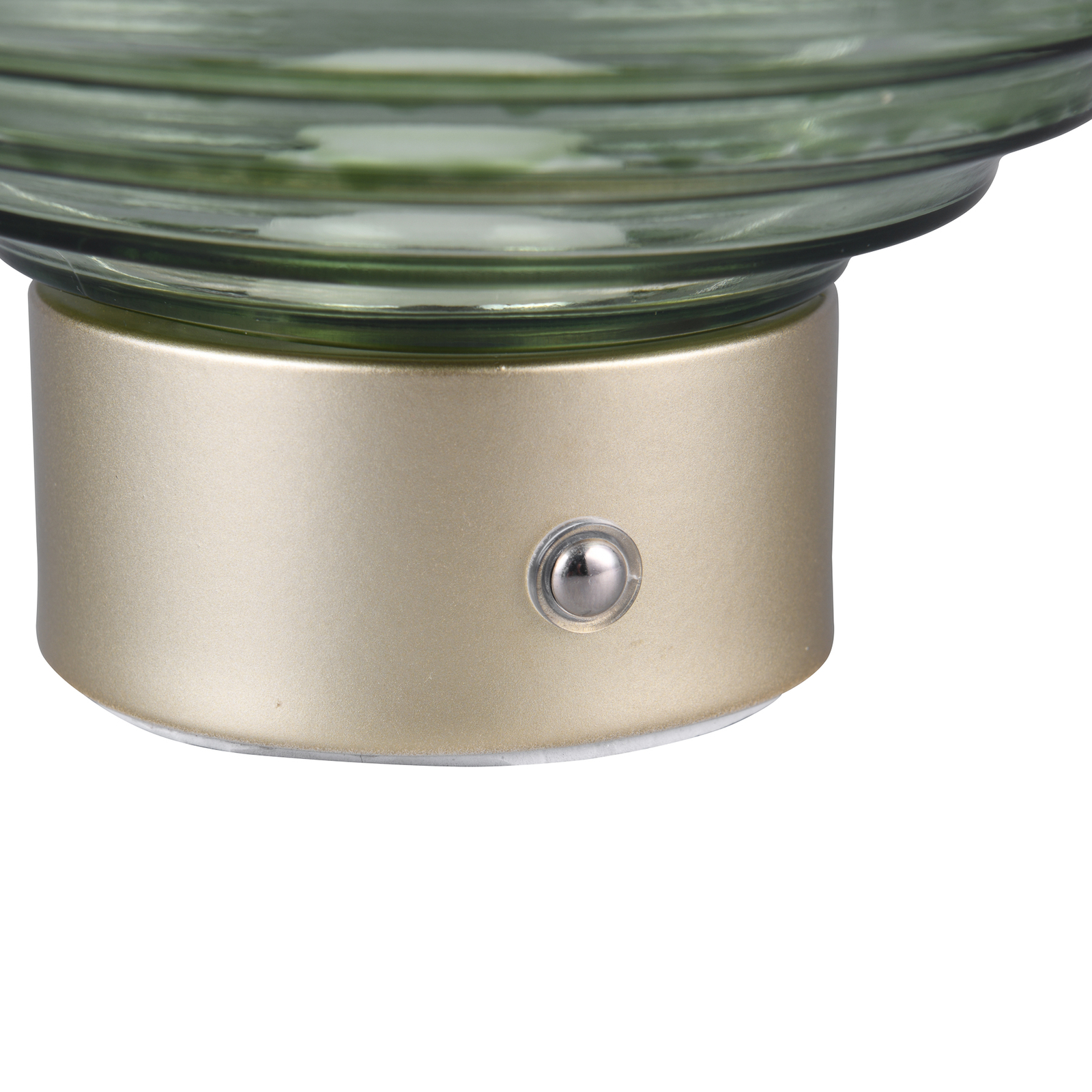 LED-Akku-Tischlampe Earl, messing/grün, Höhe 14,5 cm, Glas