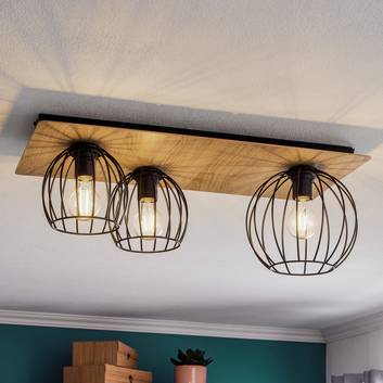 Plafón Malin, cubierta madera angular, 3 luces
