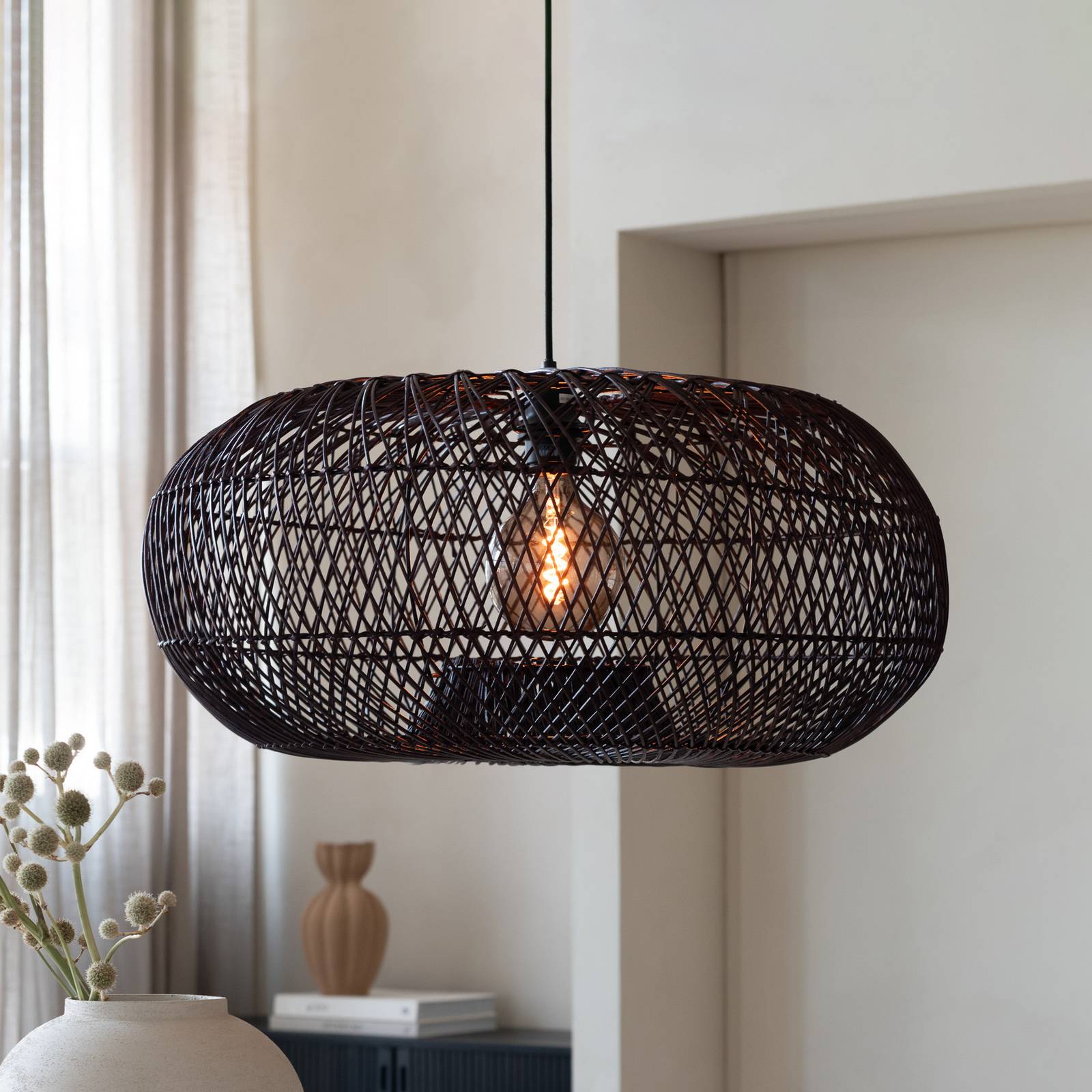 GOOD & MOJO Suspension Arizona, rouge, Ø 70 cm, rotin, E27