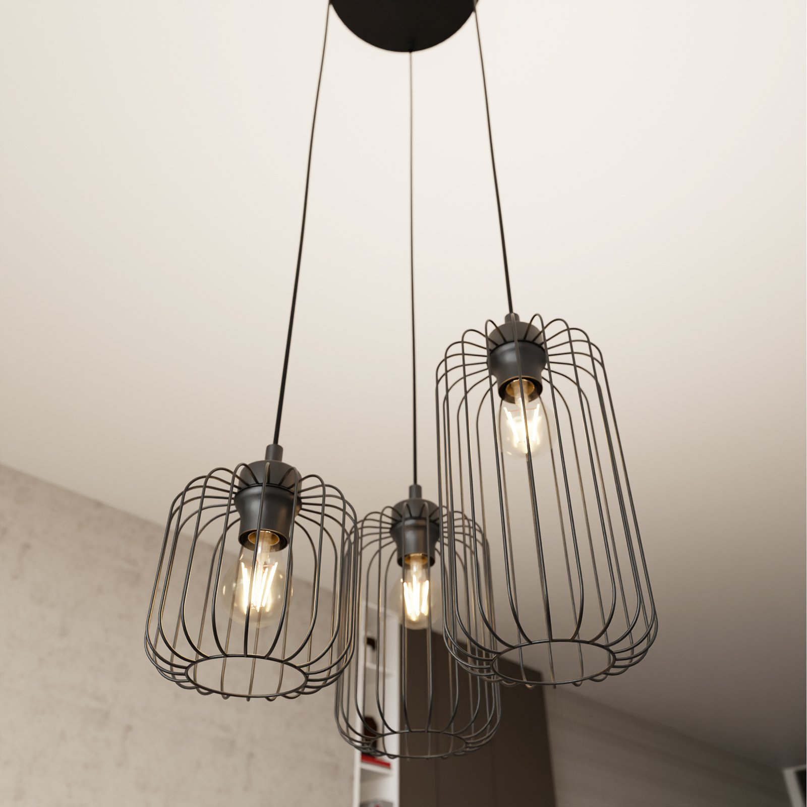 Suspension Vander, 3 lampes, Ø 30 cm, noir, métal, E27