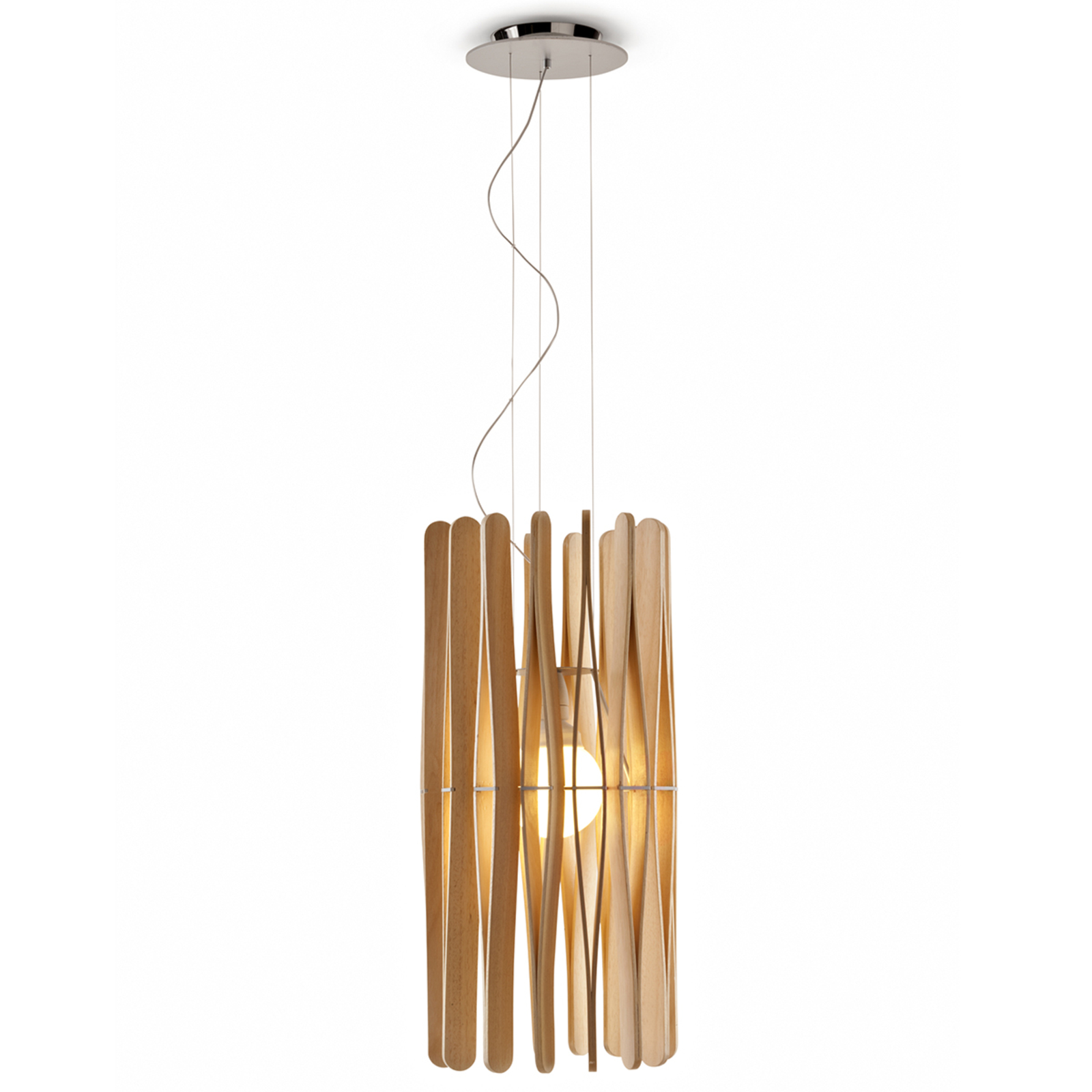 Fabbian Stick Holz-Hängeleuchte, zylindrisch