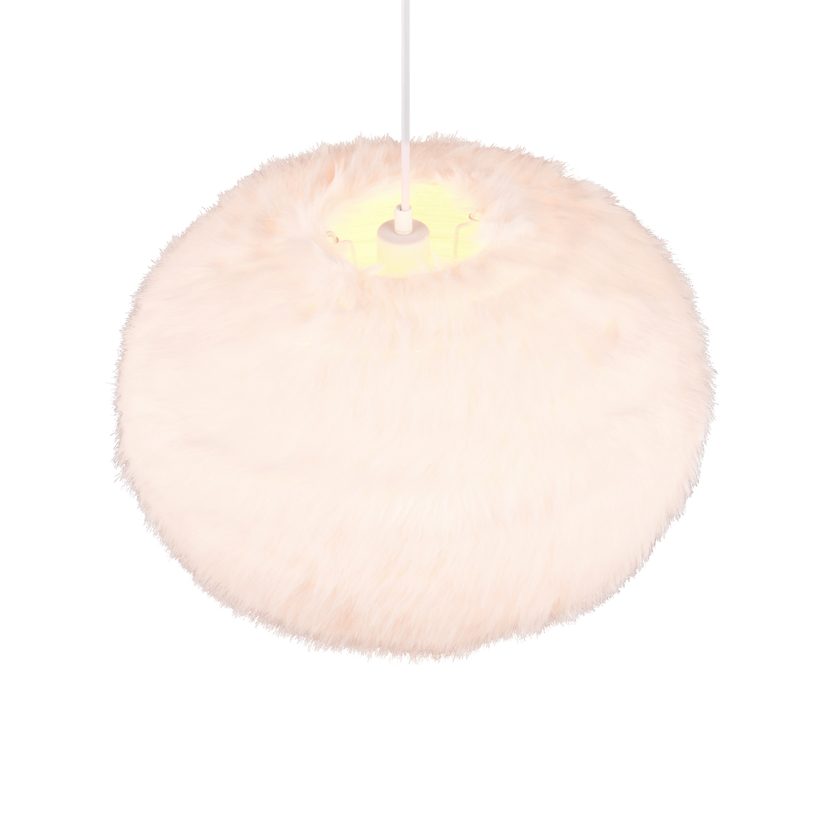 Furry pendant light, Ø 50 cm, sand-coloured, synthetic plush