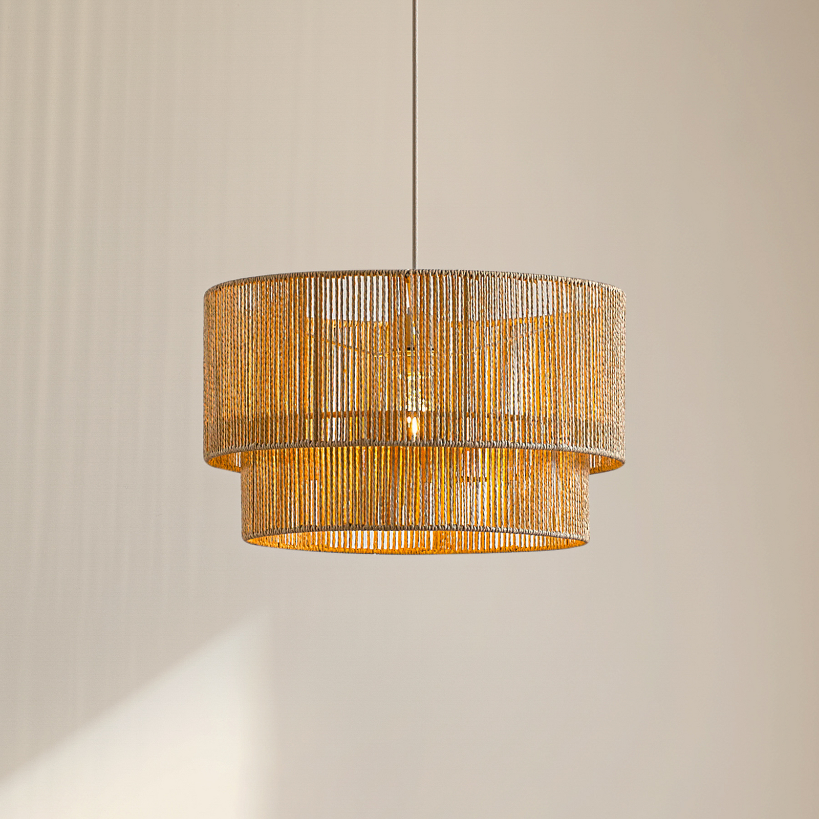 Lindby Hængelampe Anuva, Ø 45 cm, beige, papir, E27