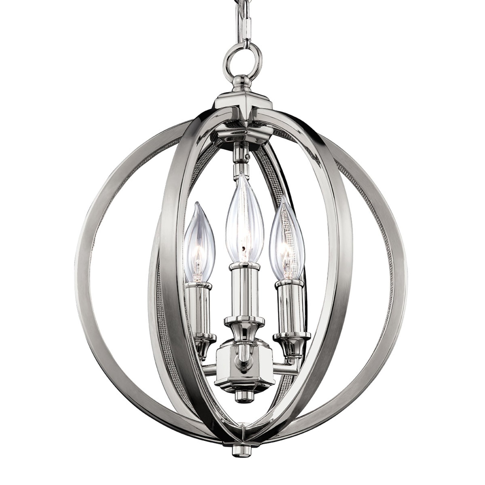 Effective hanging lamp Corinne in polished nickel