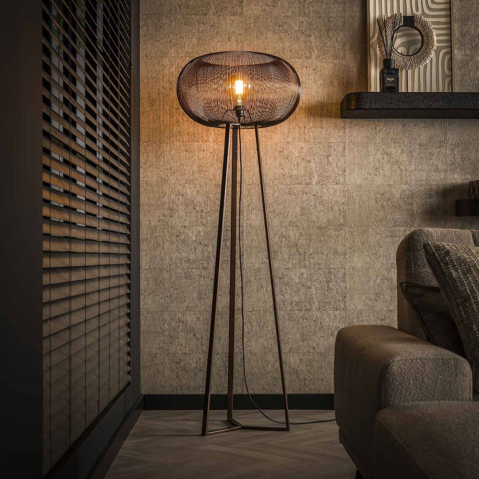 Zijlstra Koperen Twist vloerlamp zwart/koper 170 cm metalen driepoot