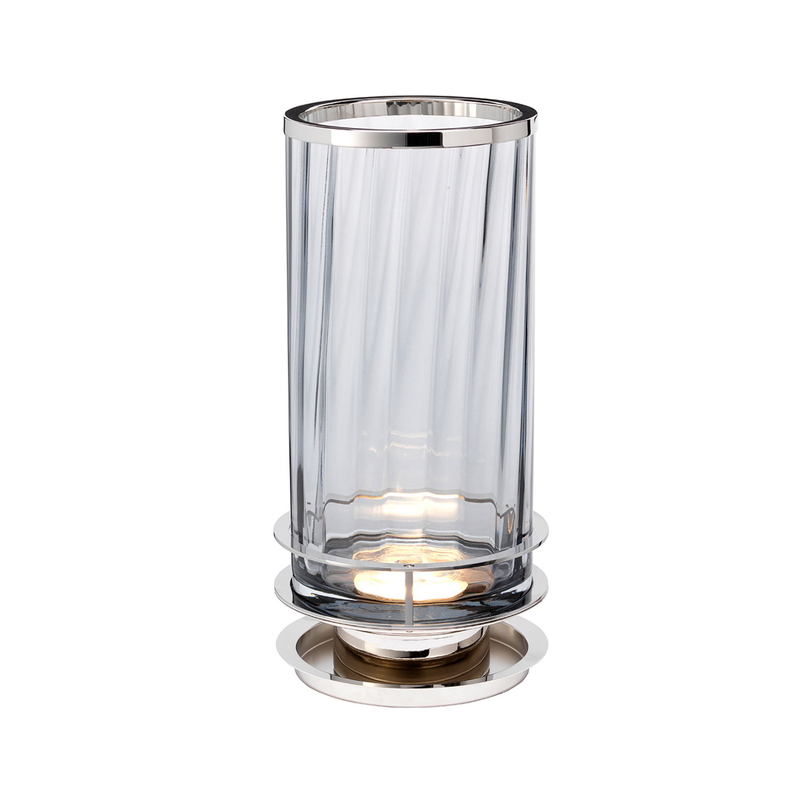 Arno lampă de masă, sticlă fumurie/nichel lustruit