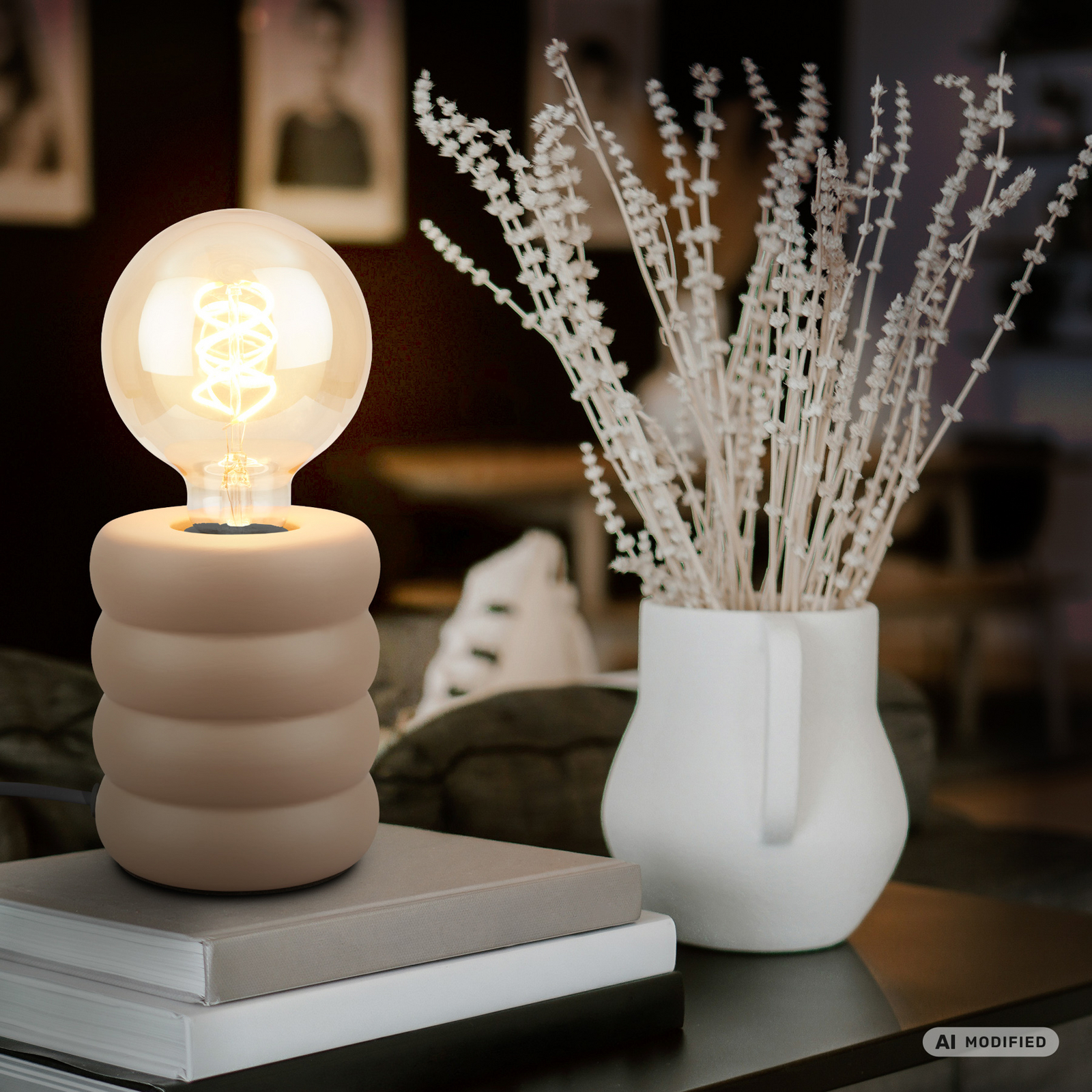 Lampă de masă Foam, maro deschis, ceramică, E27, 25 W, Ø 10 cm