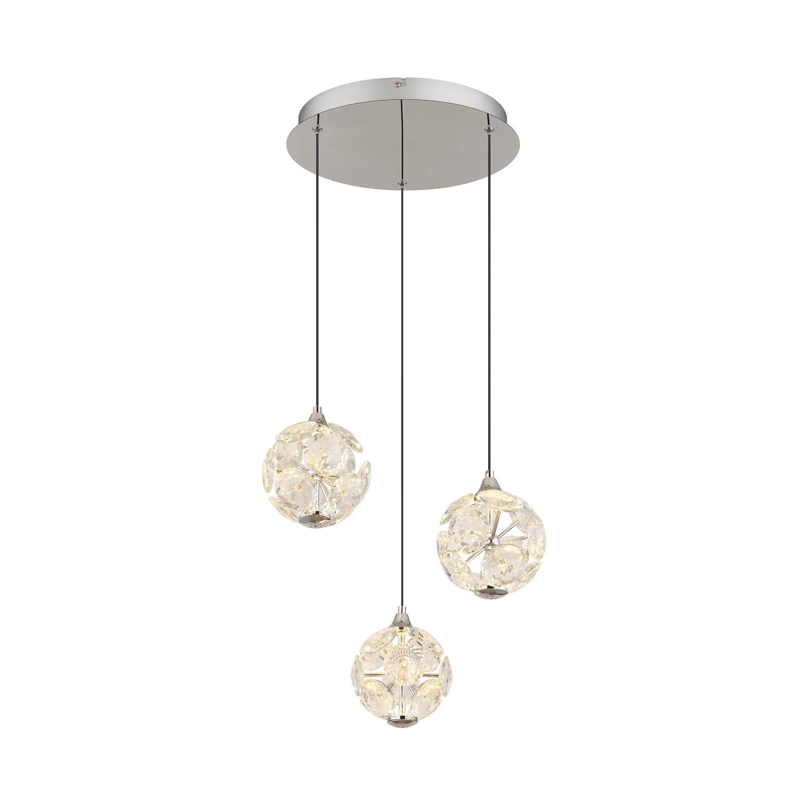 LED-Hängelampe Virina, Ø 42 cm, transparent, Kristall, 3-flg