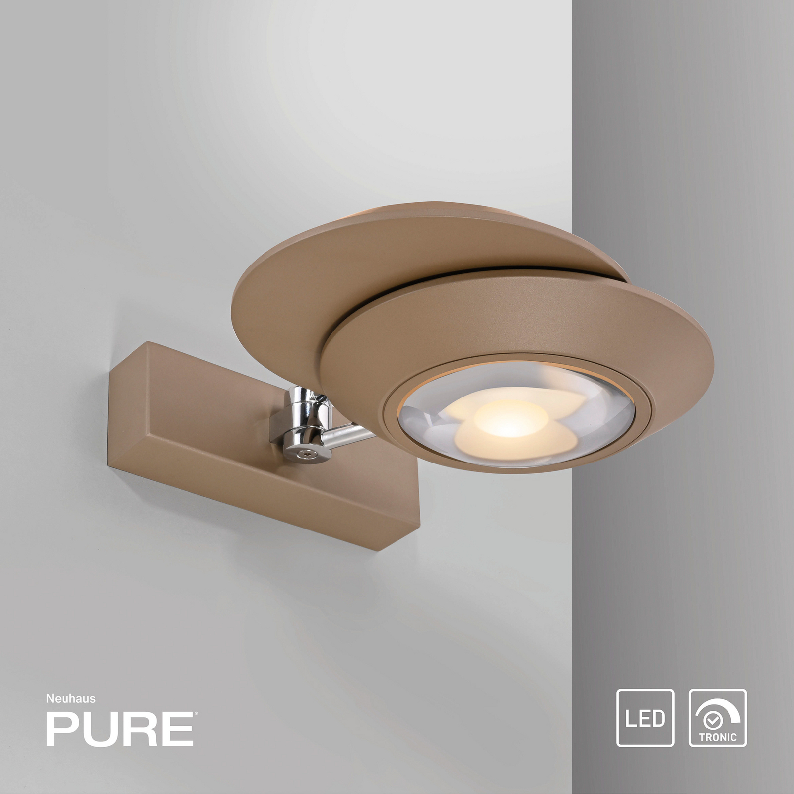 PURE LED stenska svetilka Oculis, bronasta barva 30 cm, železo, 2-svetilna.