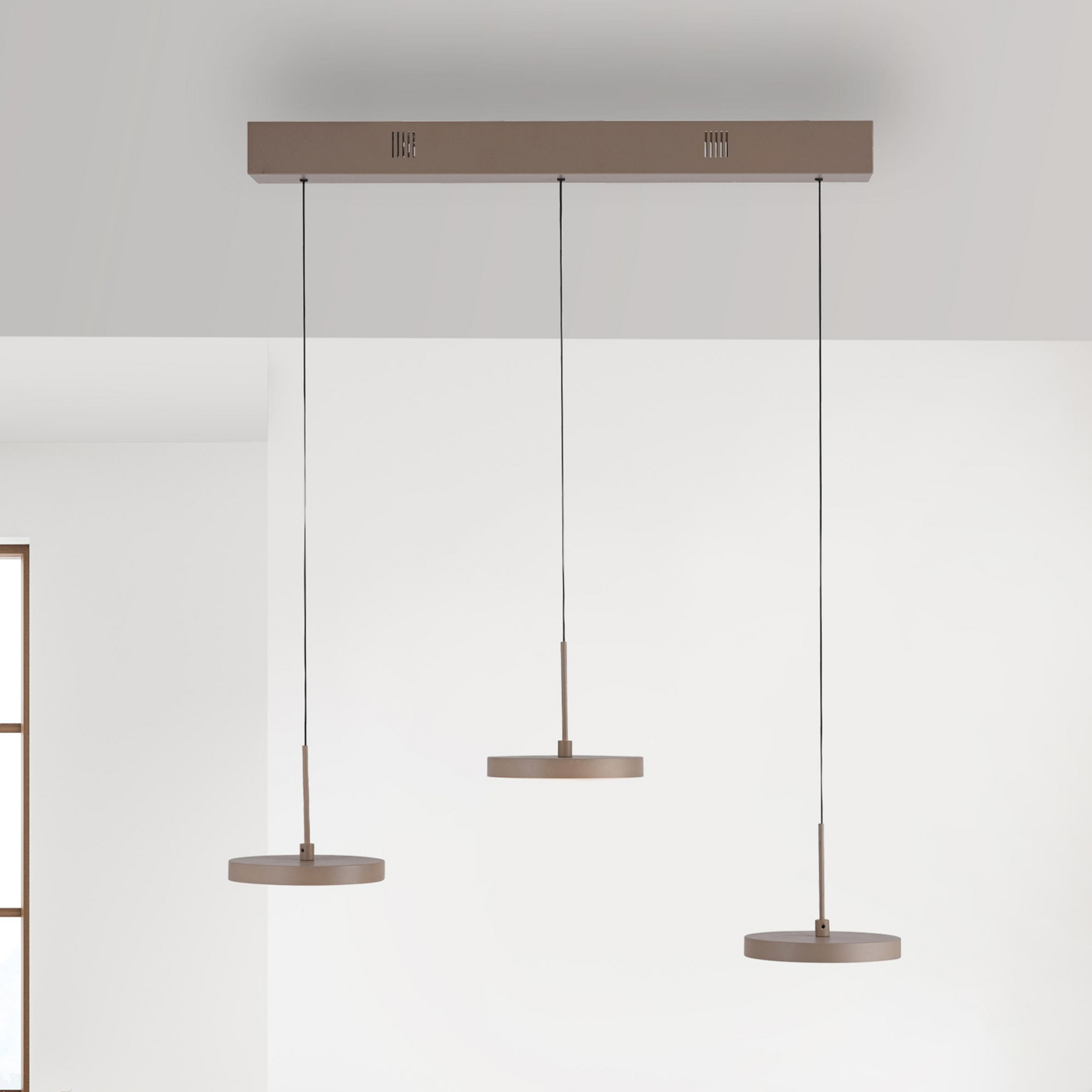 JUST LIGHT. LED-Hängeleuchte Plata, sand, 3-fl., 3.000 K