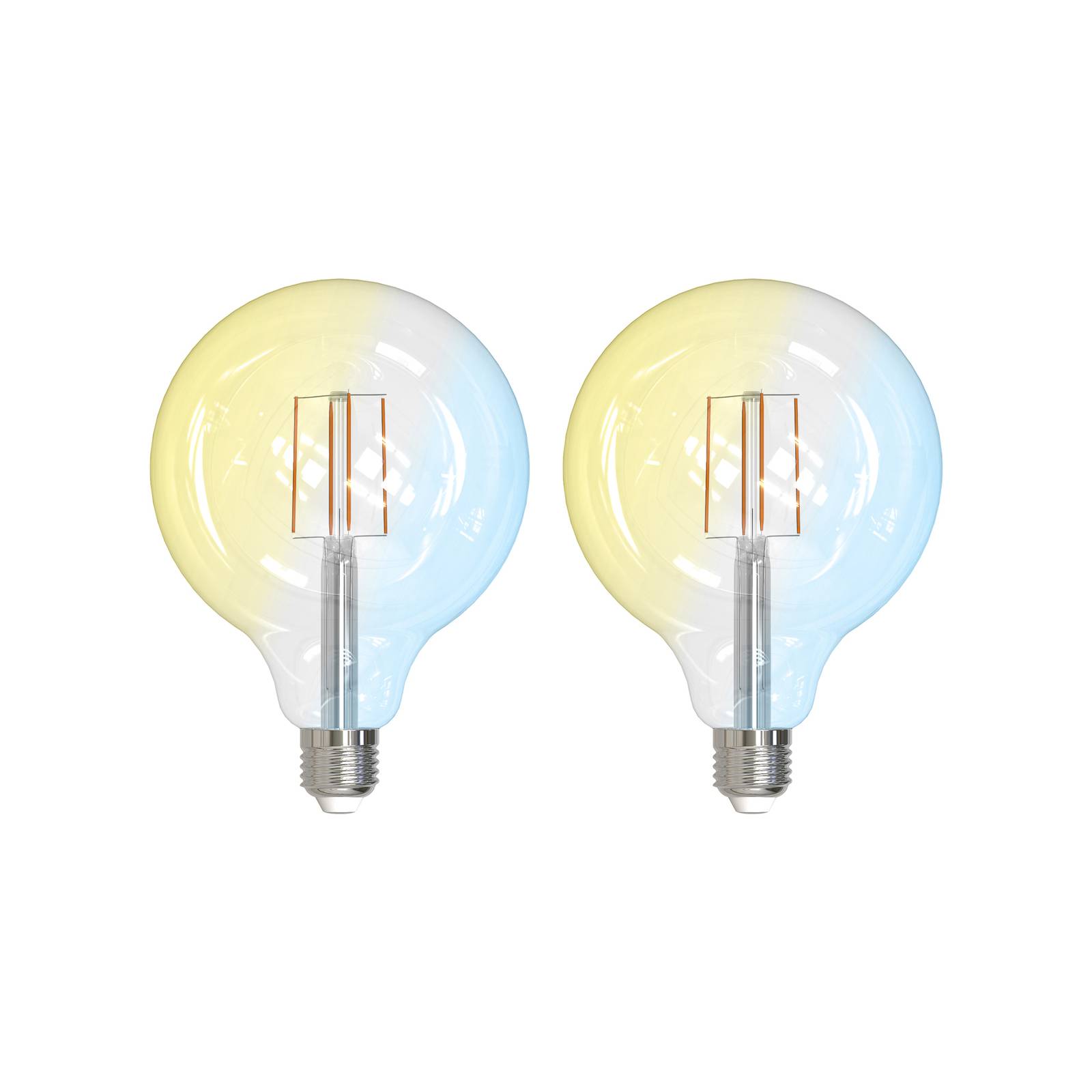 Prios LED-filamentlampa E27 G125 7W WLAN 2-pack