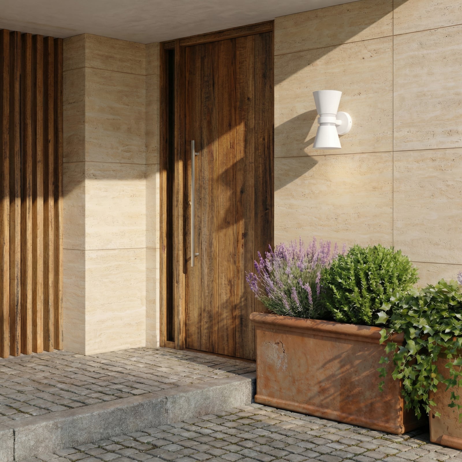 Meravi LED-Außenwandleuchte, zweiflammig, IP44, weiß, Aluminium - Lucande