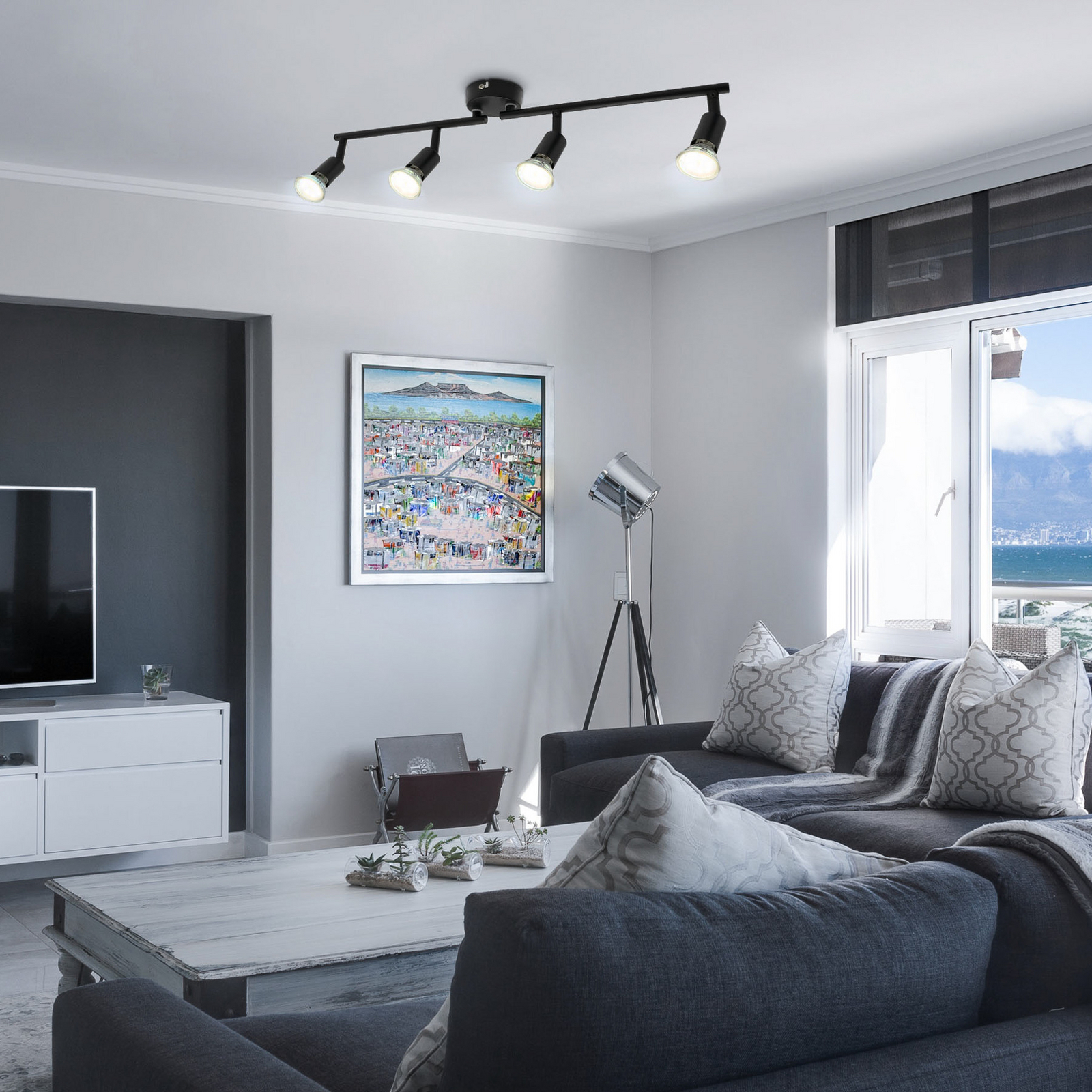 Plafondlamp Jade, zwart, 4-lamps, GU10 LED, 3.000 K