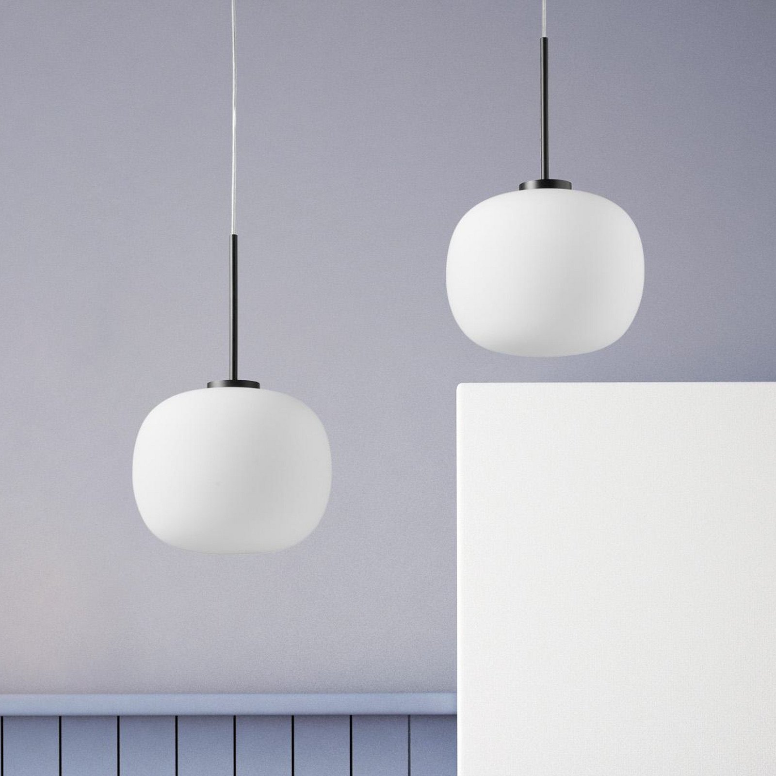 miloox by Sforzin Lampă suspendată Bombo 2 becuri alb sticlă descentralizată - Camera de zi / sufragerie - design - alb negru