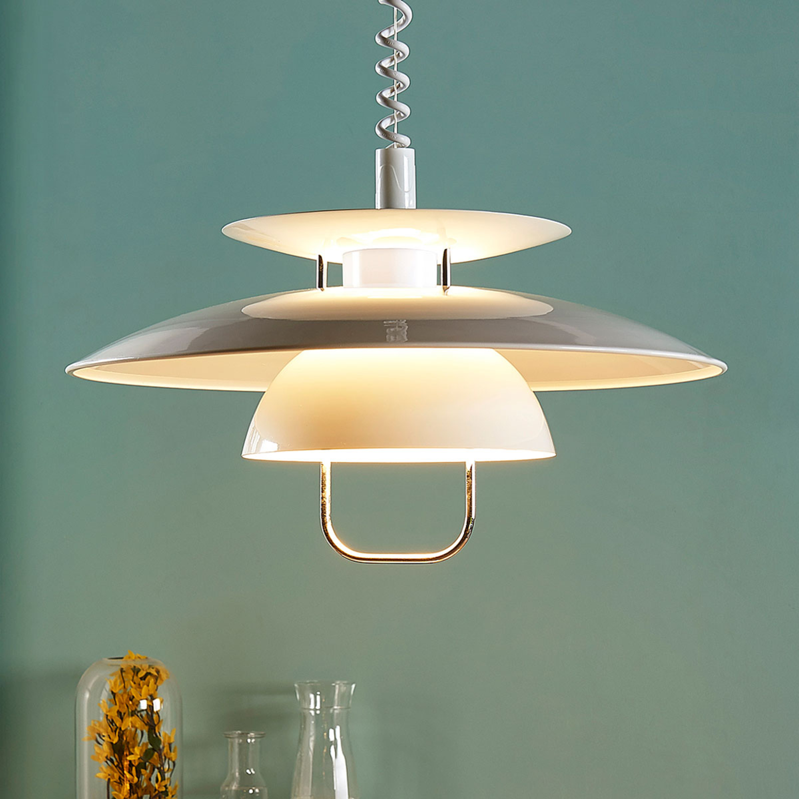 Lámpara colgante Nadija con E27-LED, blanco