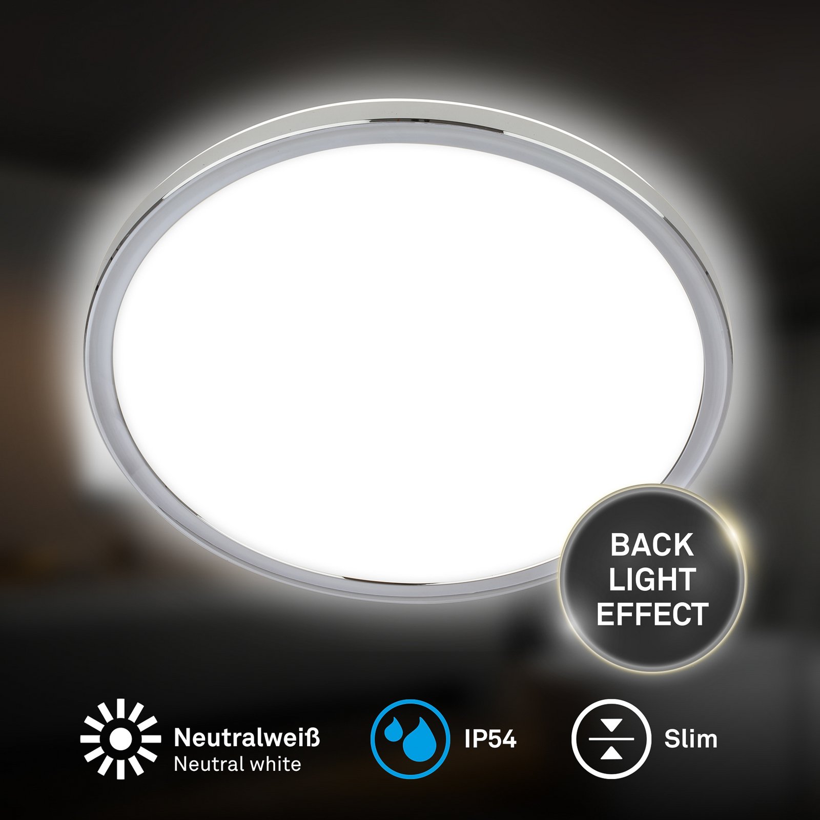 Lámpara LED de techo para baño Pulap, Ø 42 cm, cromado/blanco metal
