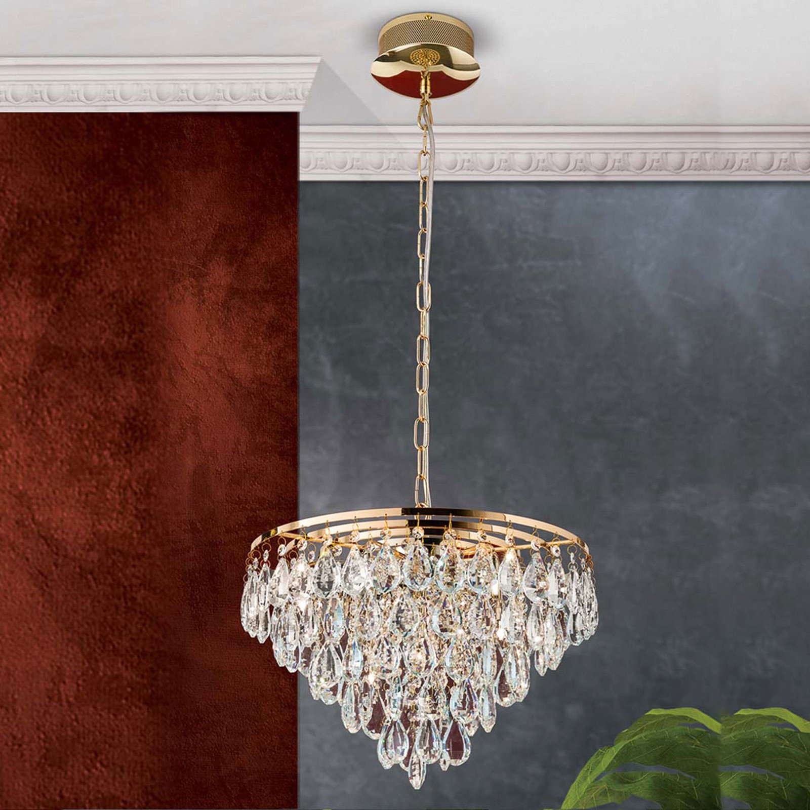 Celeste pendant light with K9 crystals, 9-bulb