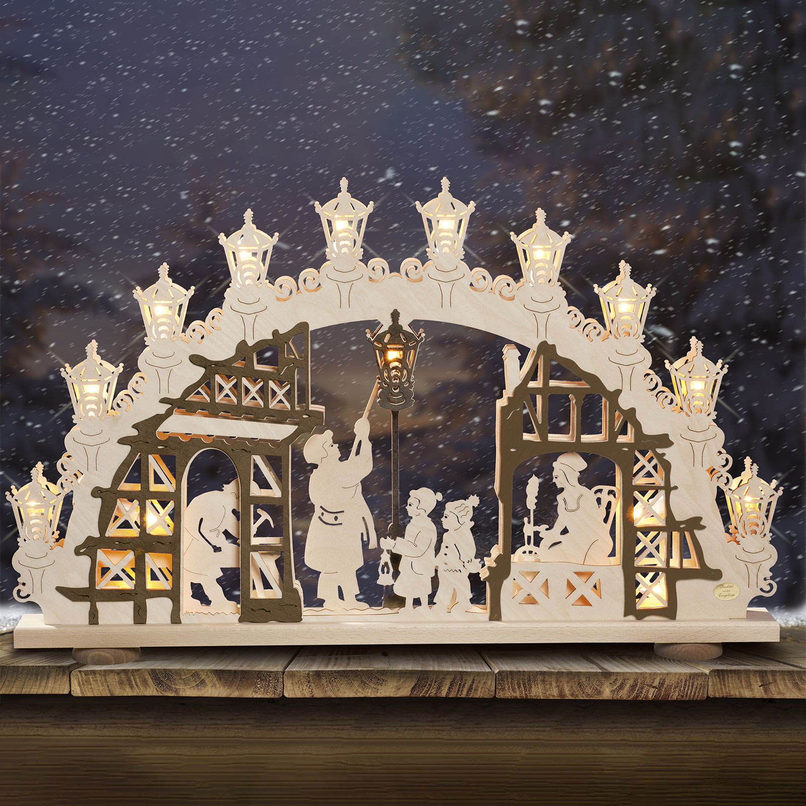 Saico Lamp Man candle arch with 2 motifs, wood, E10, 3 W, energy efficiency: E, L: 66 cm, W: 6 cm, H: 41 cm
