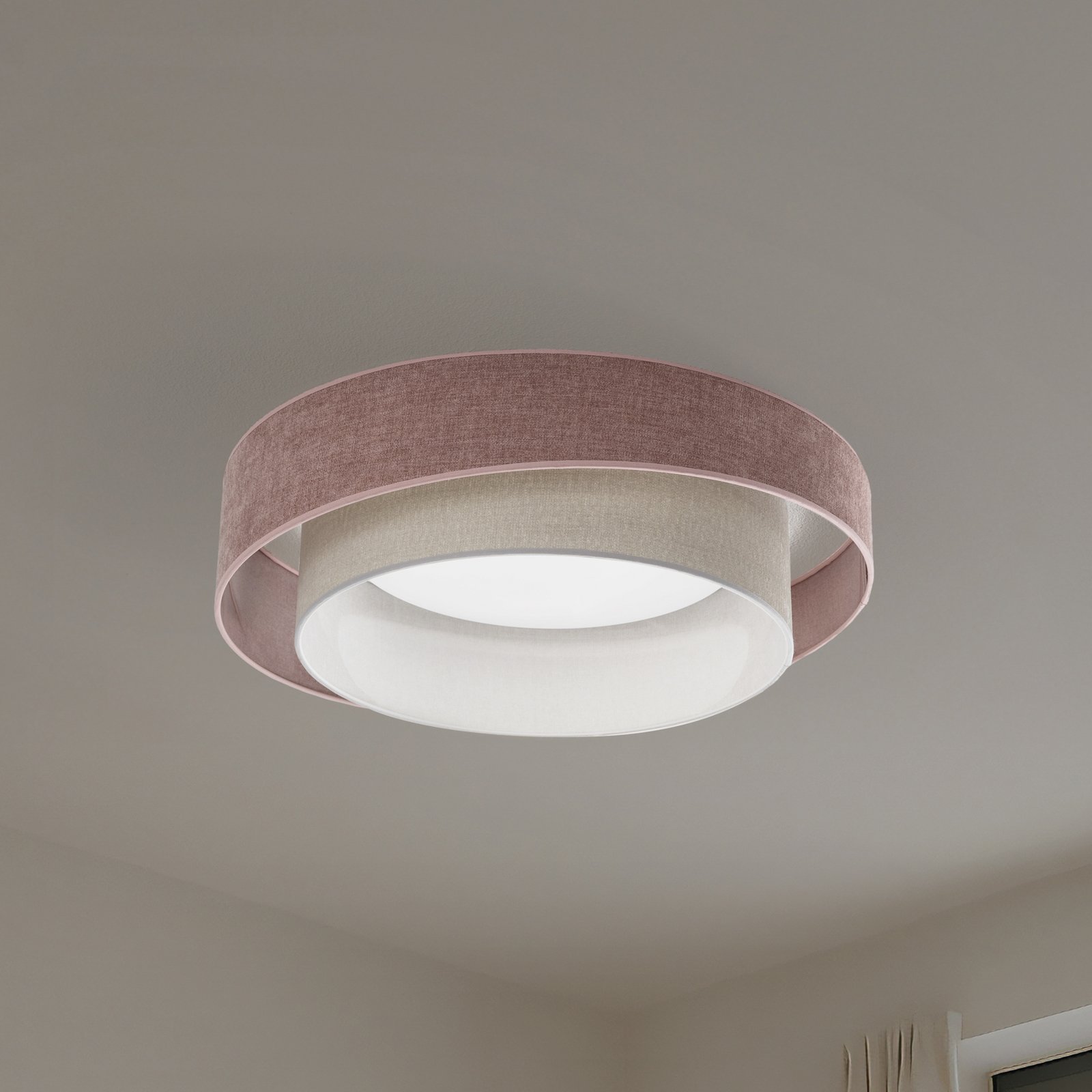 LED-Deckenleuchte Luneta S, Chenille, rosa/grau, 3-step-dim