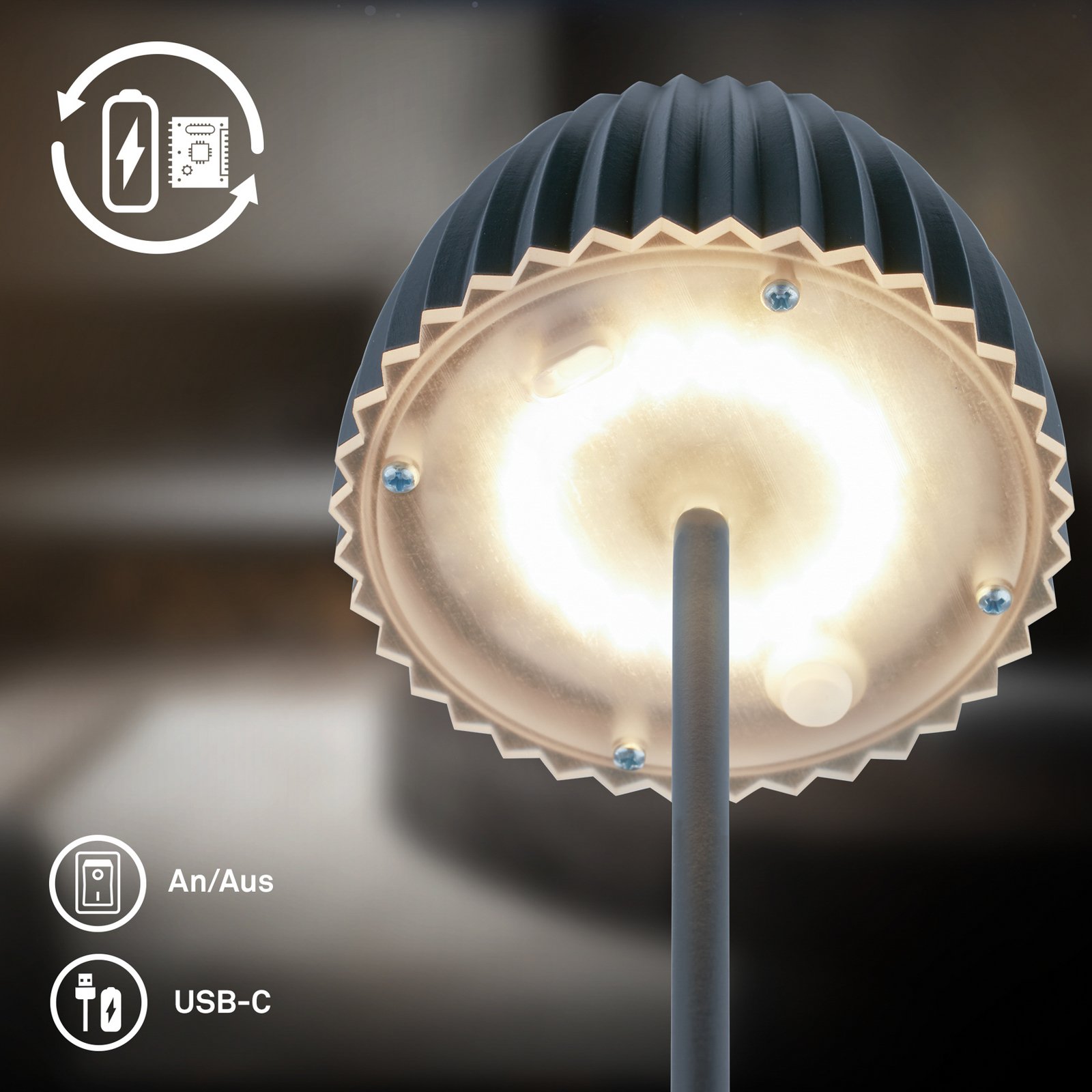 Lampadaire LED rechargeable Brilo unplugged Riffle, anthracite