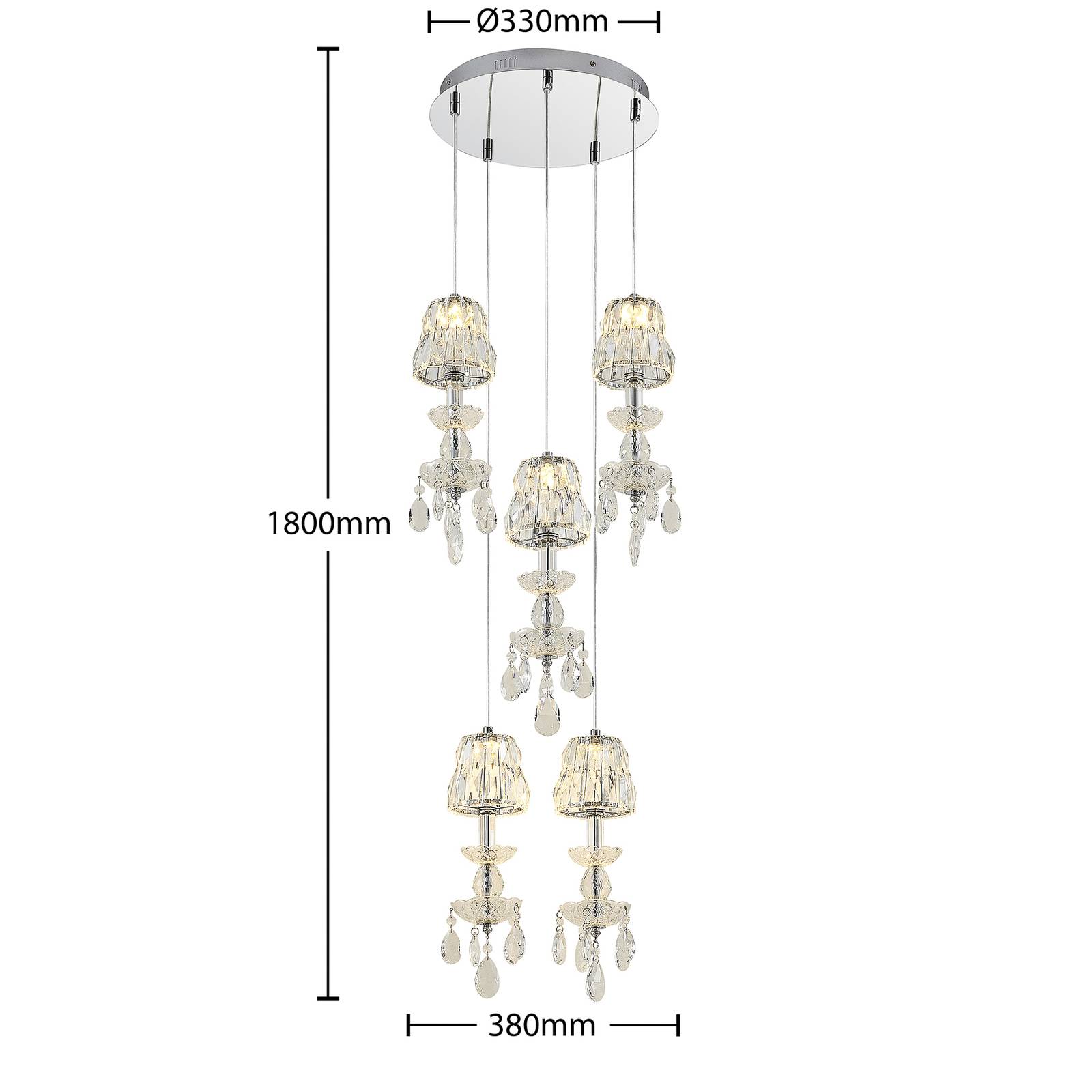 Lucande Yasanie lampa wisząca LED, 5-pkt., okrągła