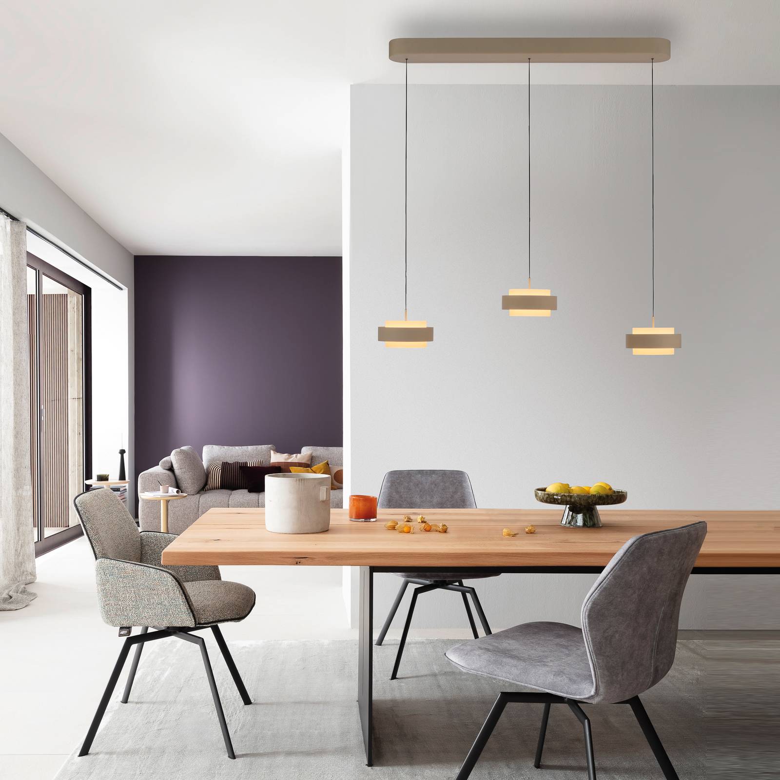 SCHÖNER WOHNEN LED-Hängelampe Elmo, Sandbrise, 3-fl., 3000 K günstig online kaufen