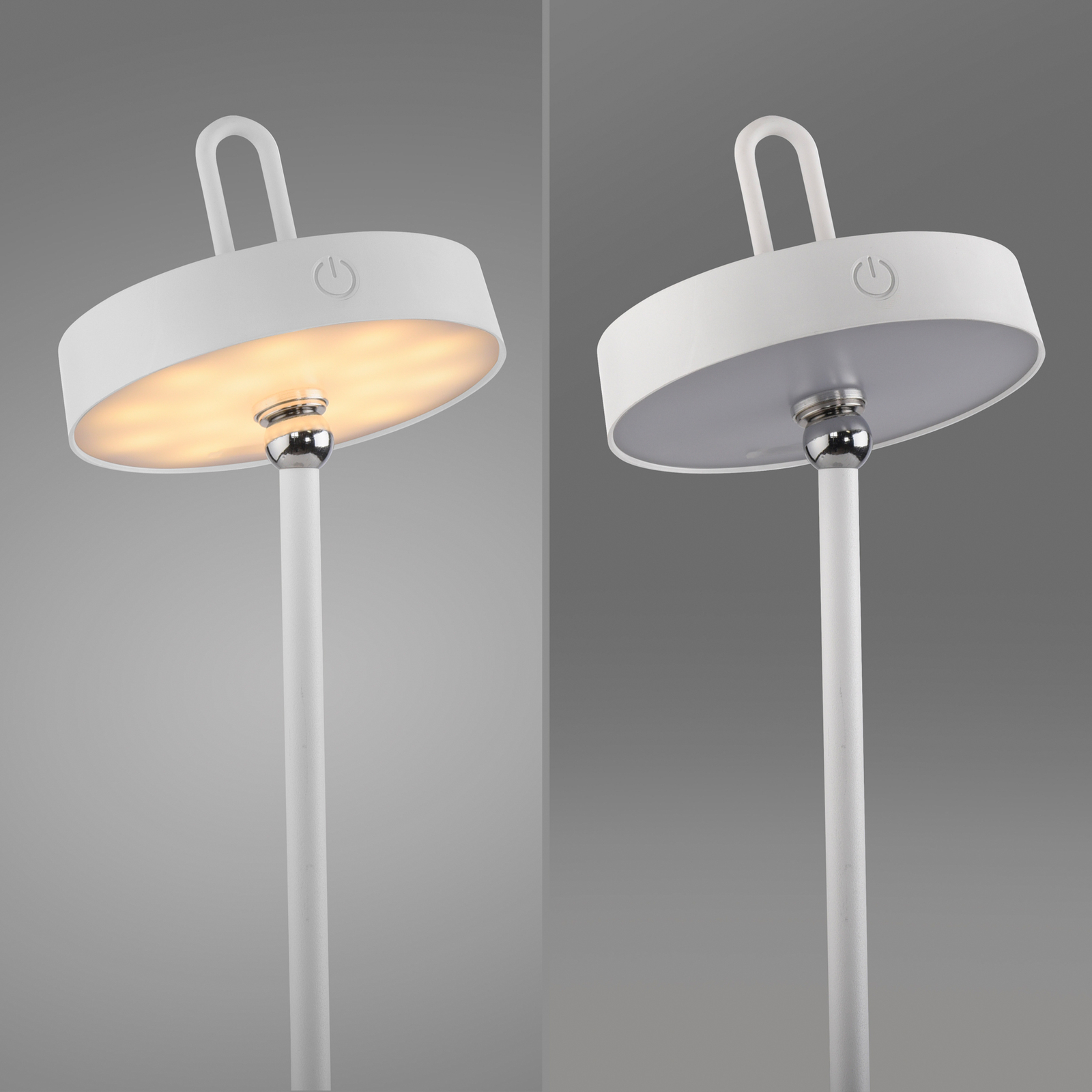 JUST LIGHT. Lámpara de mesa LED recargable Amag, blanca, hierro, IP44