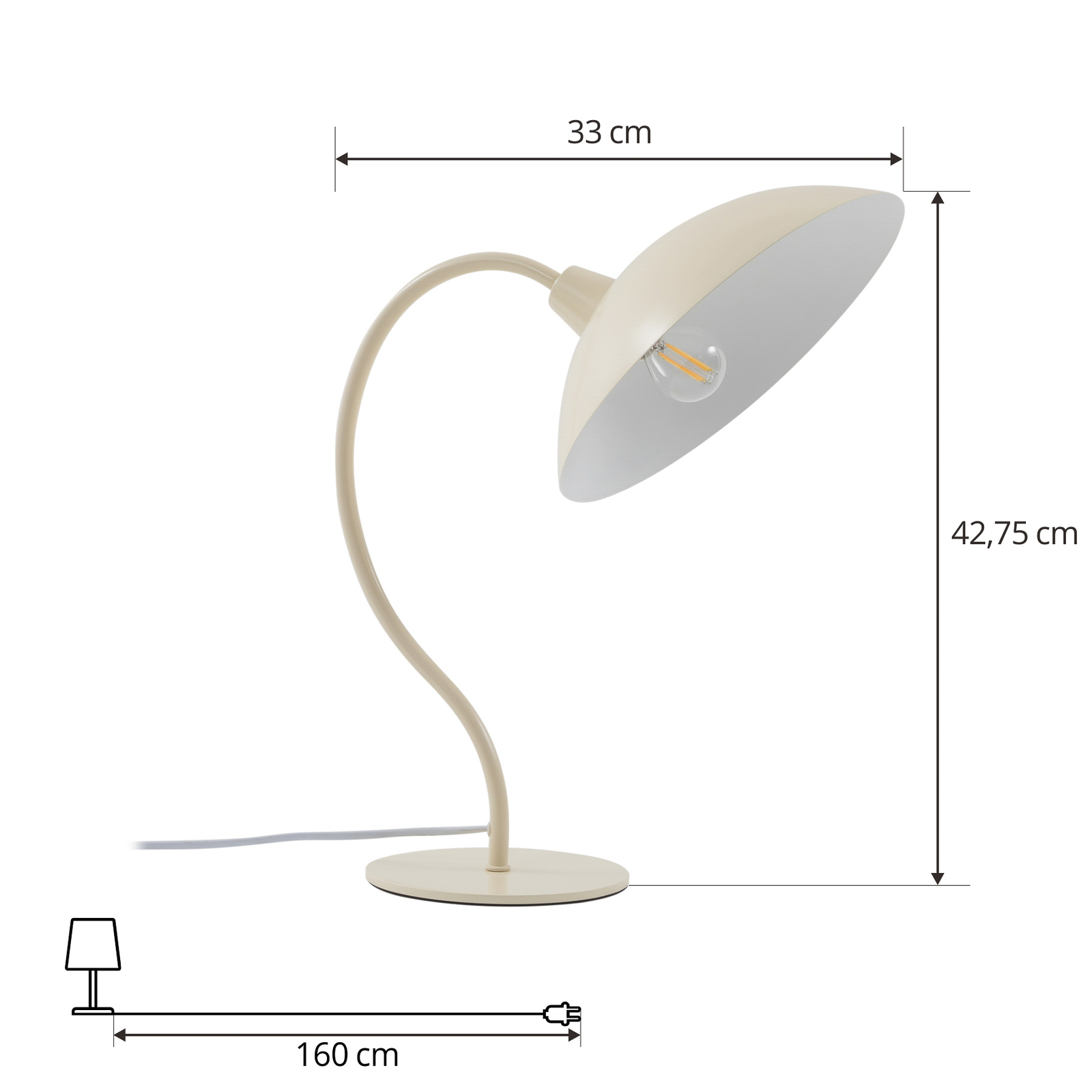Lucande bordlampe Arvadon, beige, metall, 42,75 cm høy