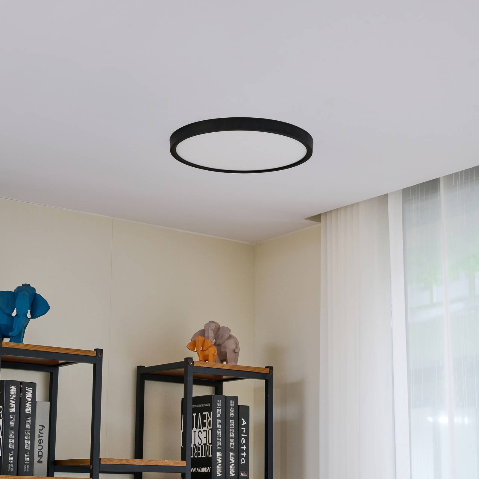 Lindby LED stropné svietidlo Pravin, Ø 40 cm, 3 000 K, čierne