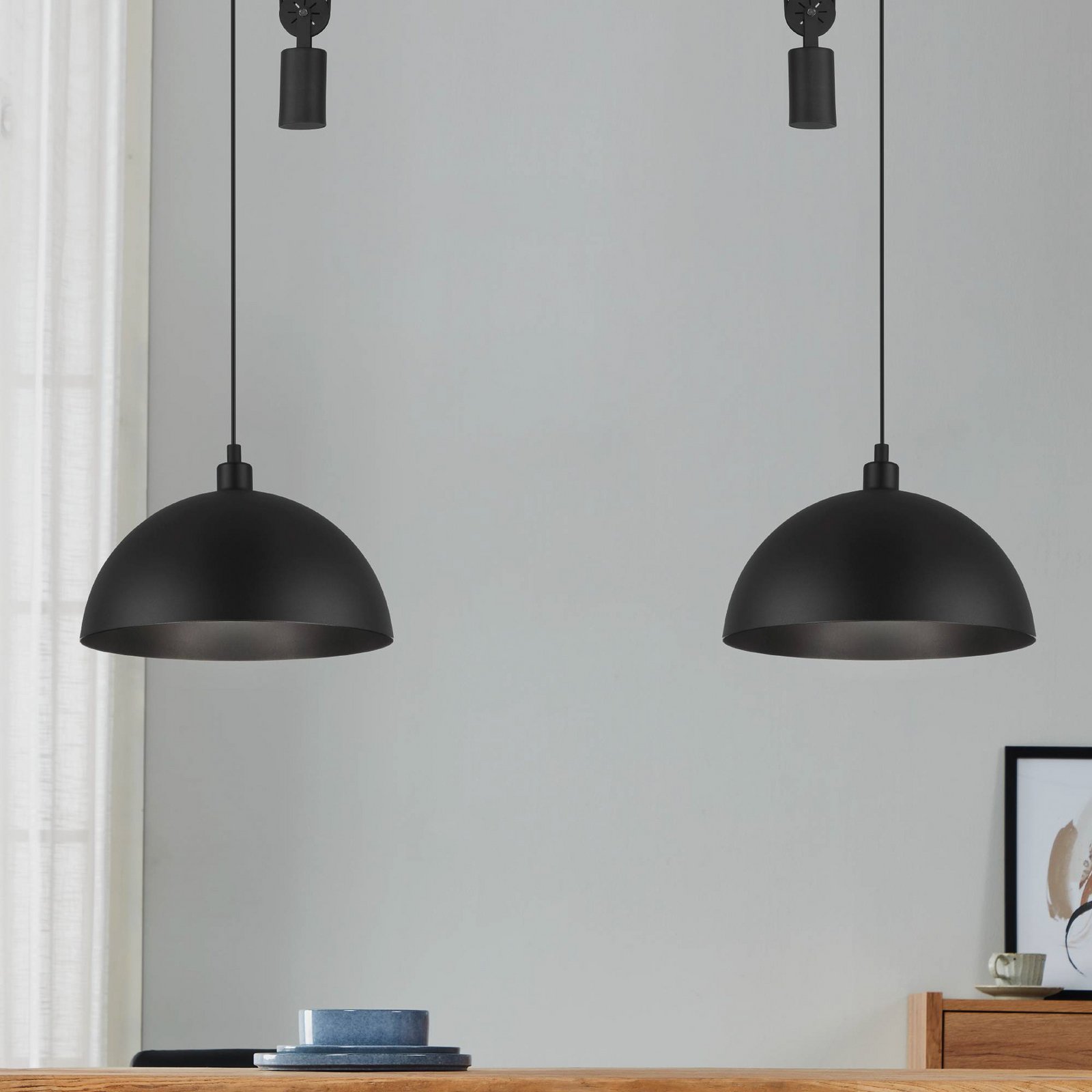 Winkworth hanging light, black, length 118 cm, metal, 2-bulb.