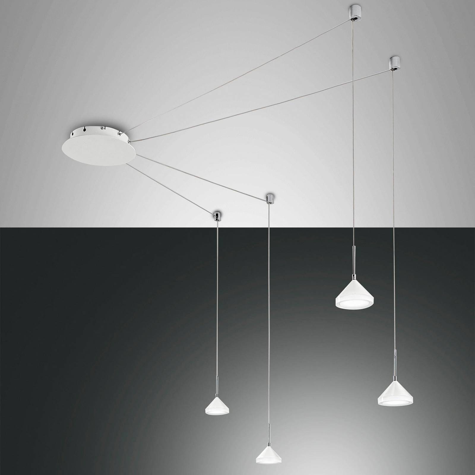 Fabas Luce Isabella suspension LED, à quatre lampes, blanc