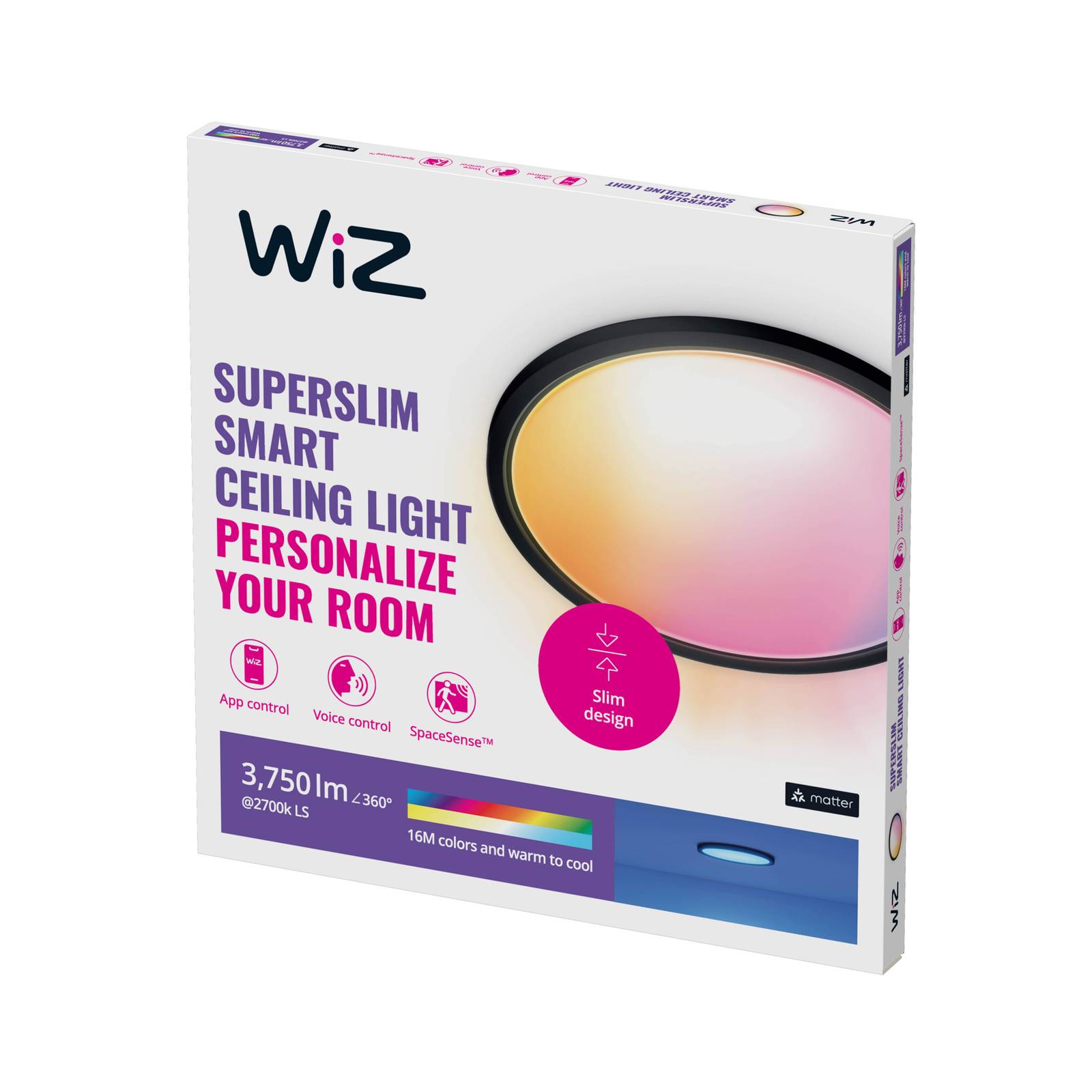 WiZ SuperSlim LED-taklampa RGBW Ø54cm svart