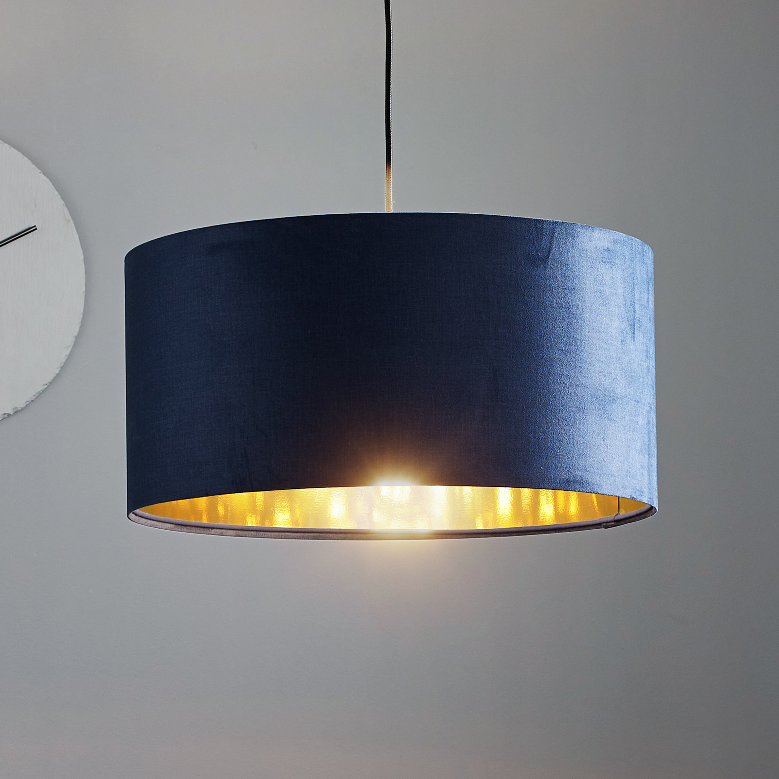 Salina pendellampe, silkestof, blå/guld Ø 50 cm