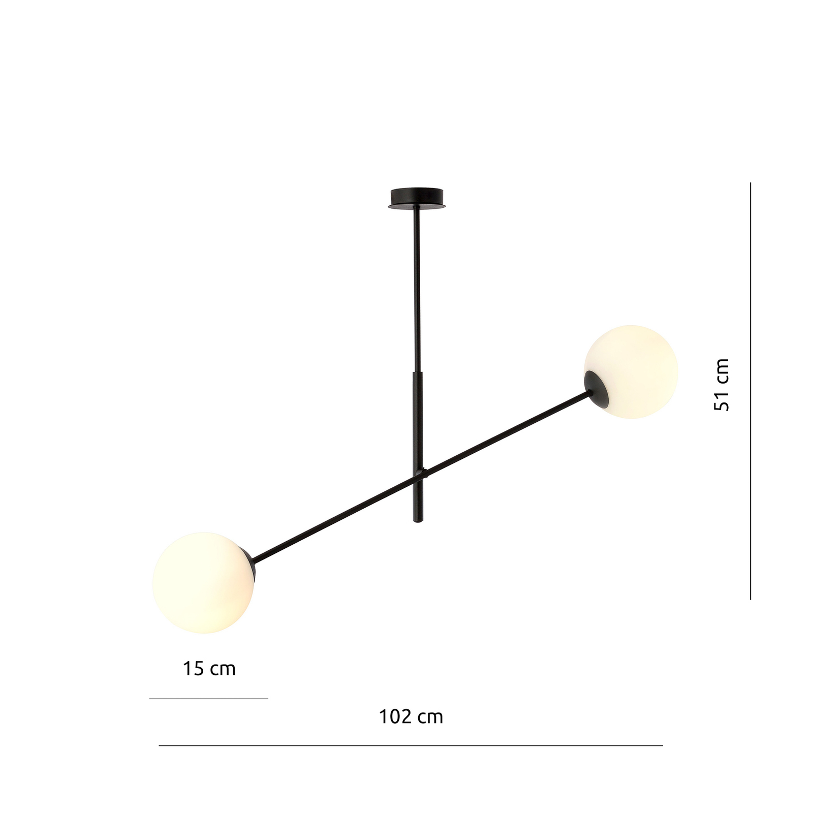 Mennyezeti lámpa Linear, fekete/opál, 2-izzós