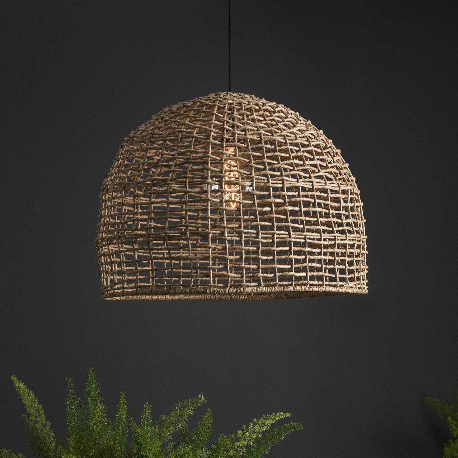 PR Home Lampă suspendată Cebu Ø 46 cm abajur Lampakanay IP20 - Camera de zi / sufragerie - Casă de țară / Rustic - lemn deschis negru