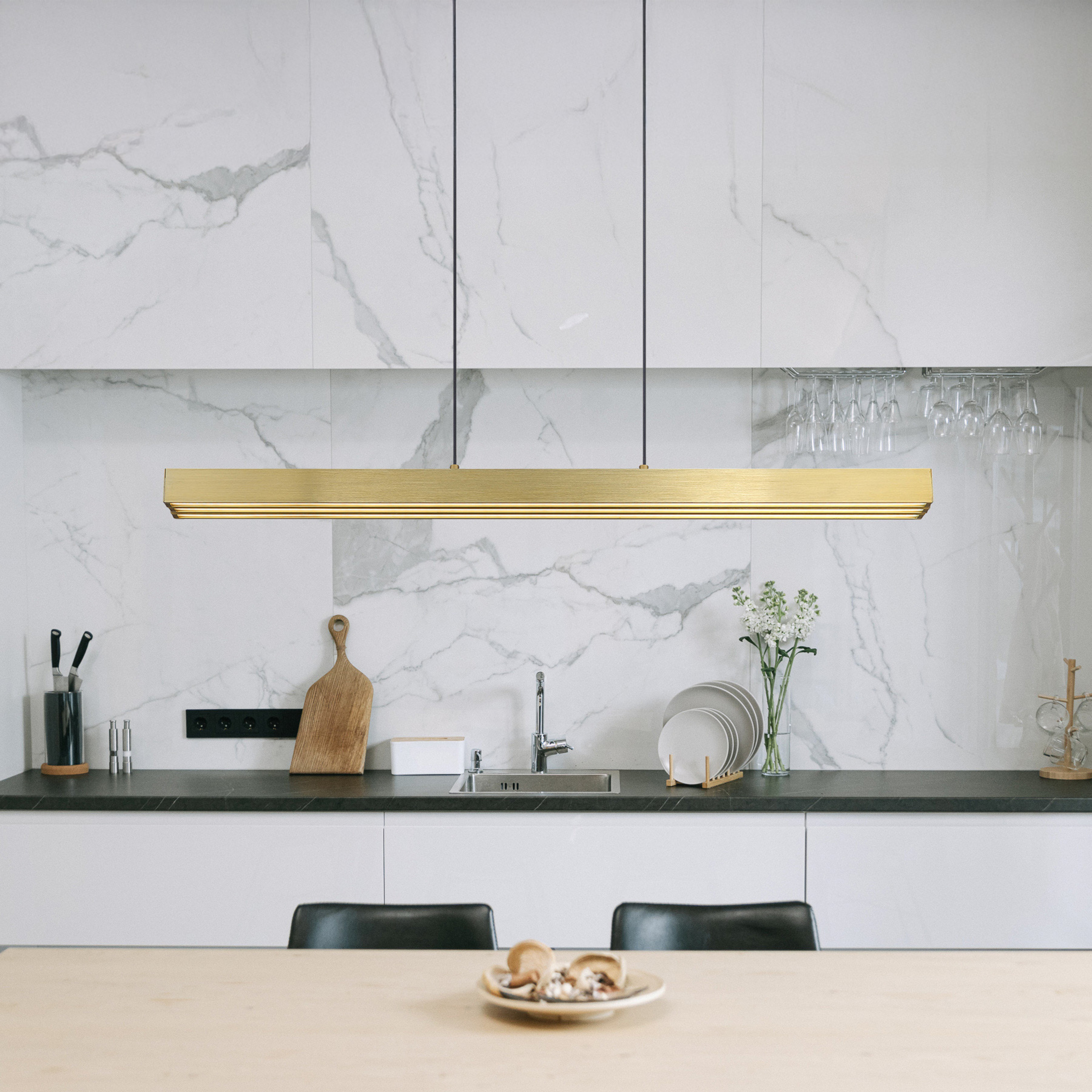 Lampada LED a sospensione Ethan, color ottone antico, lunghezza 150 cm