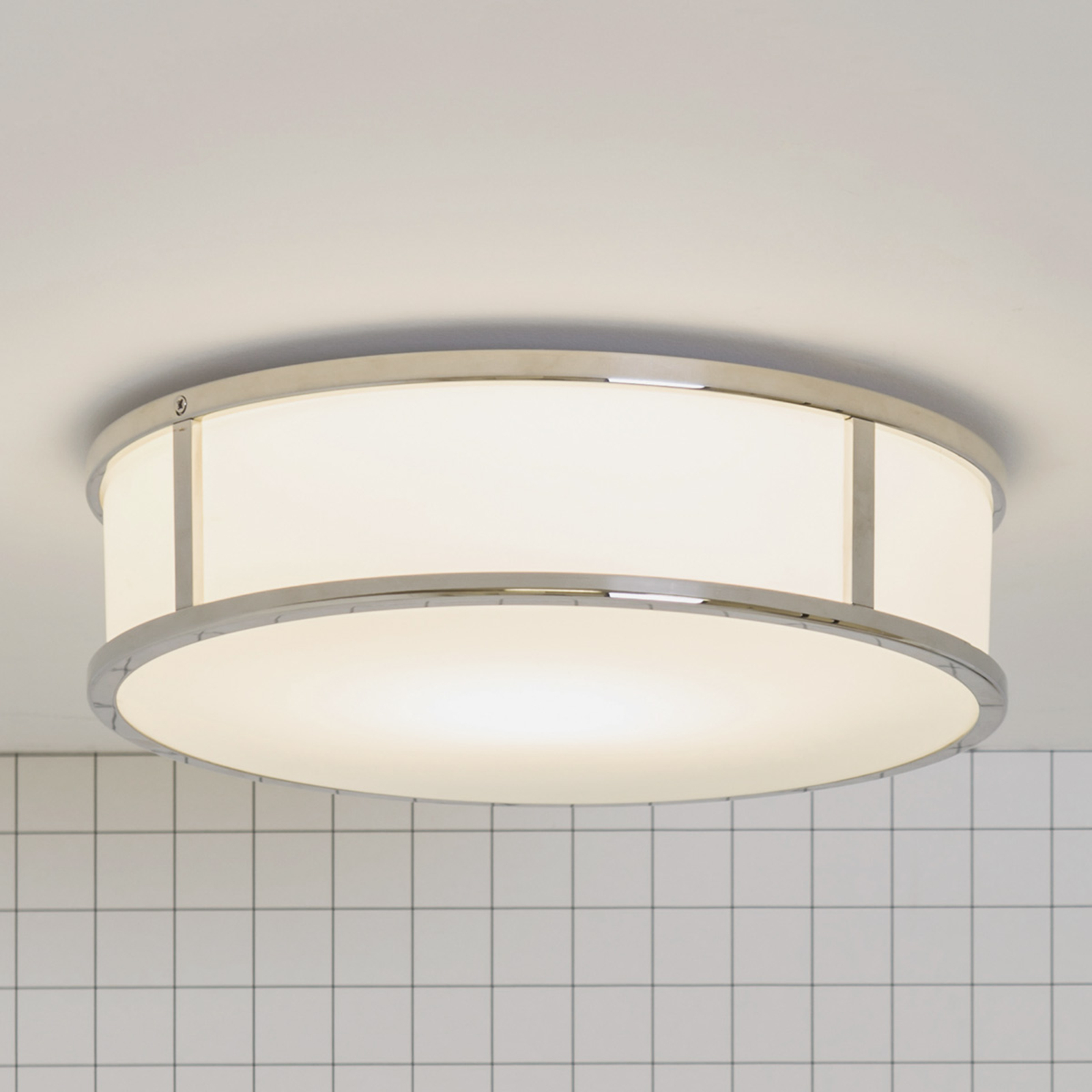 Astro Mashiko Round ceiling light Ø 30 cm chrome, for Bathroom, polished chrome, glass, E27, 60 W, energy efficiency: A++, H: 9 cm