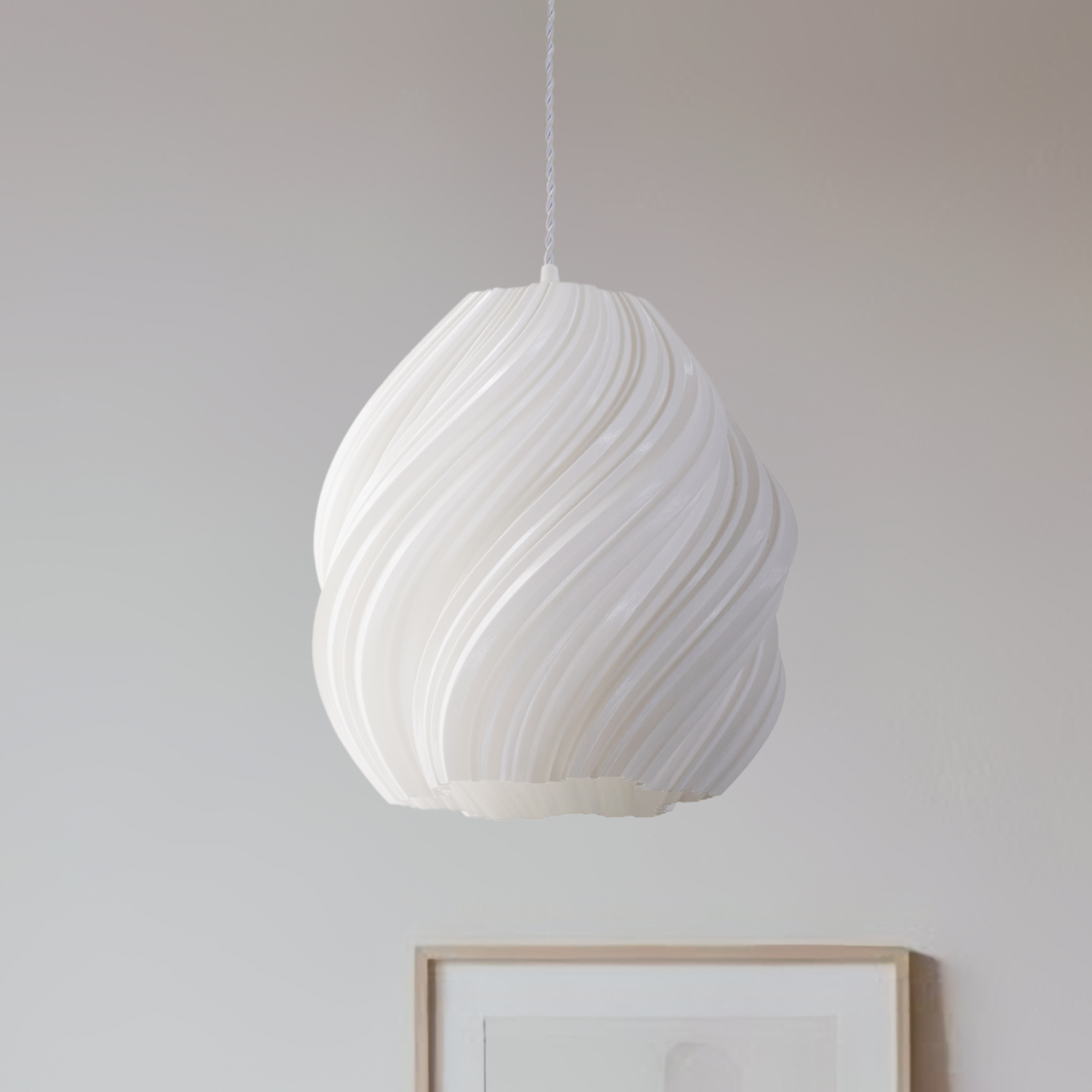Lindby függő világítás Nuvia, Ø 30 cm, fehér, 3D nyomtatás