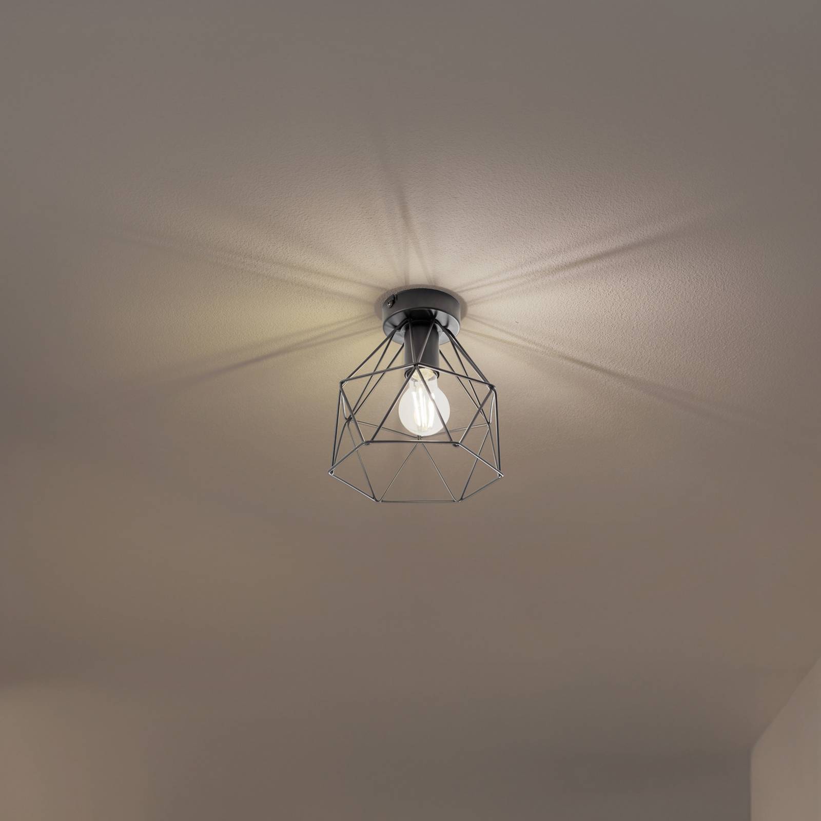 Deckenleuchte Patara, schwarz, Ø 20 cm, Gitterschirm, Metall günstig online kaufen