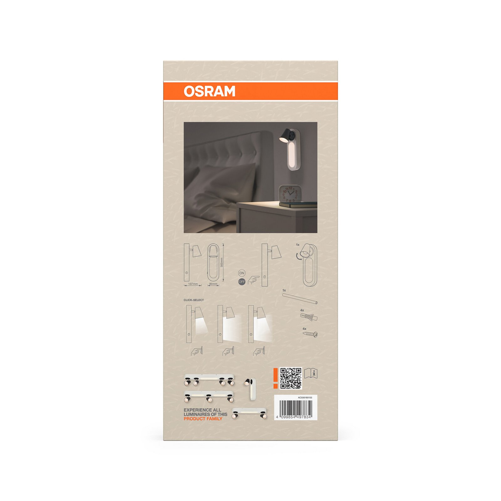OSRAM LED wandlamp NEPTUNE, wit, 1 spot, metalen schakelaar OSRAM LED wandlamp NEPTUNE, wit, 1 spot, metalen schakelaar