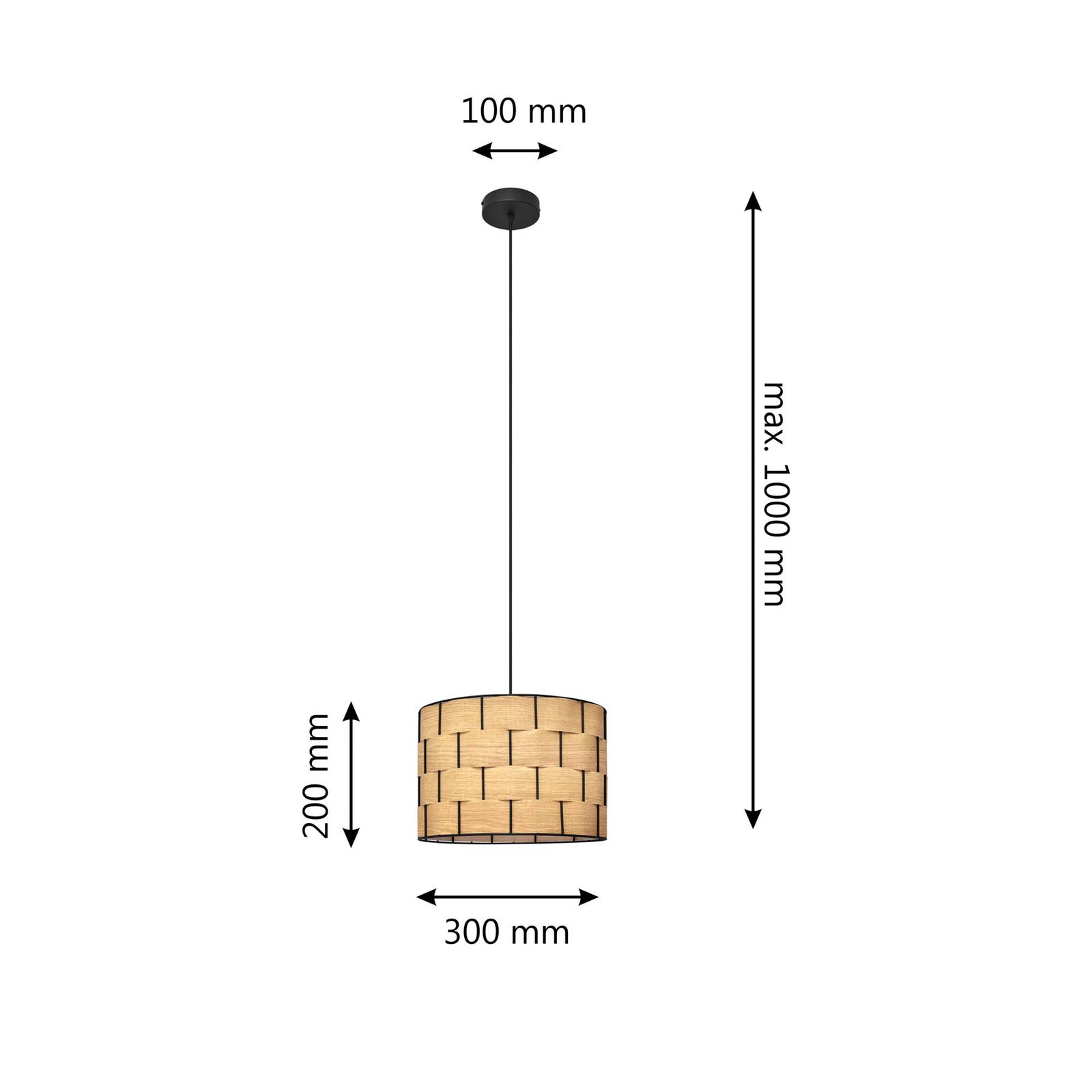 Lampa wisząca Atlanta, w kolorze dębu, Ø 30 cm, tekstylna, E27