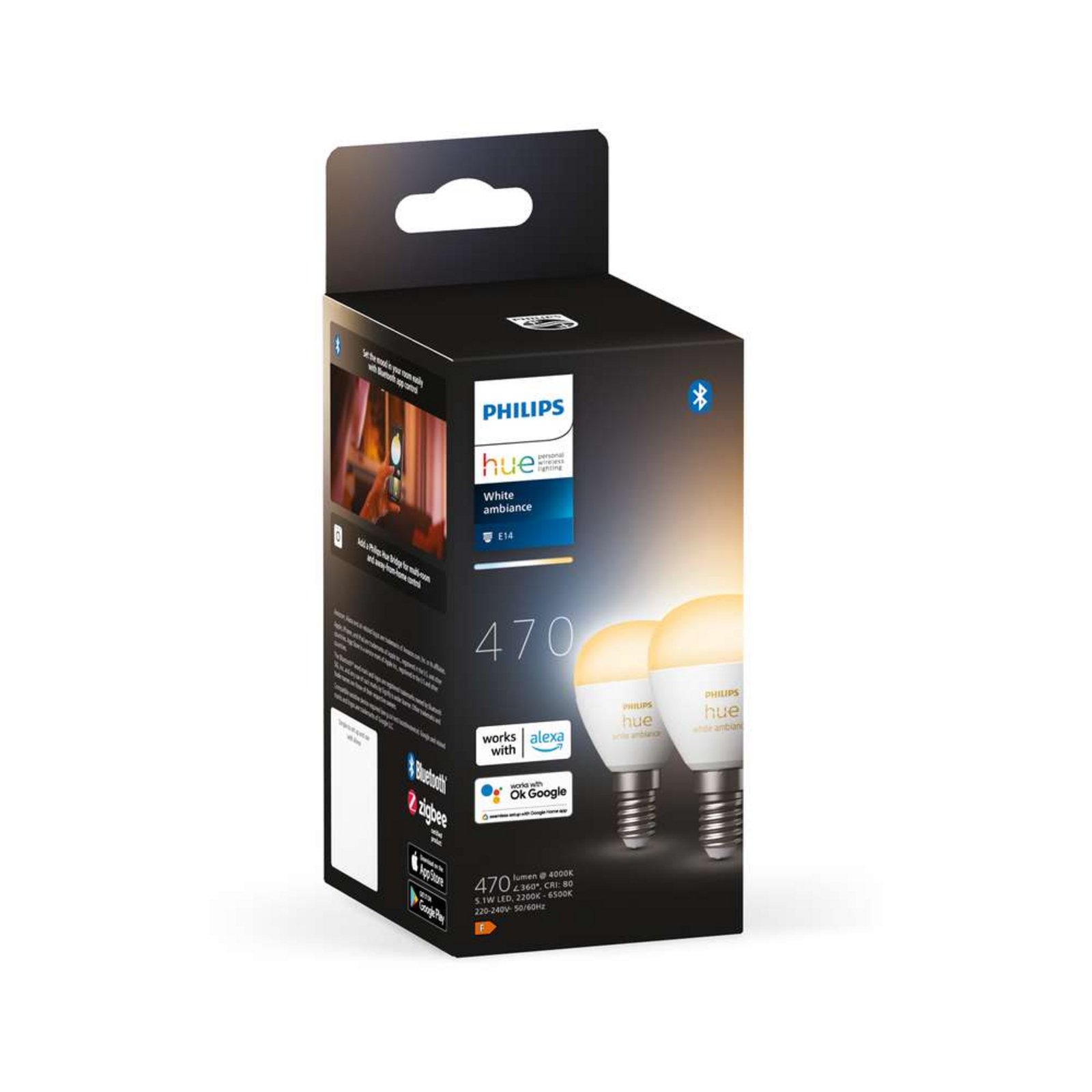 Bec Philips Hue White&Amb. 5,1W Luster Crown 2 pack. E14 - Philips Hue