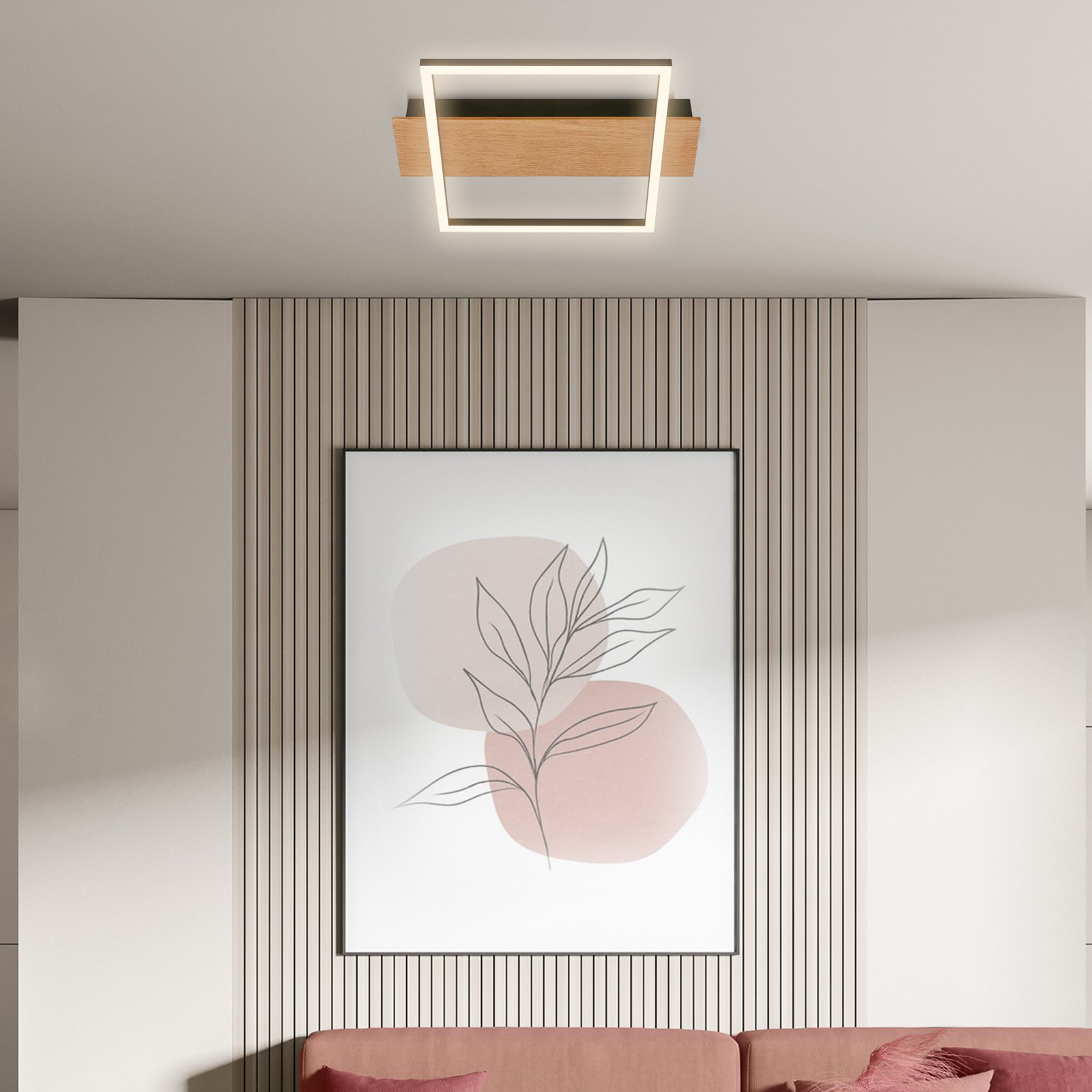 LED ceiling light Kada, 34x26 cm, wood, metal, black