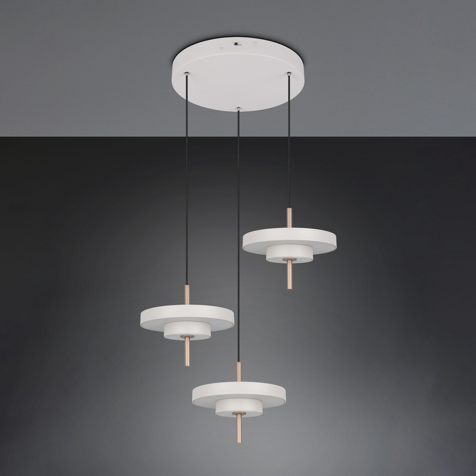 LED hanglamp Keaton, lichtgrijs, Ø 45 cm, metaal, CCT 3-lamps LED hanglamp Keaton, lichtgrijs, Ø 45 cm, metaal, CCT 3-lamps